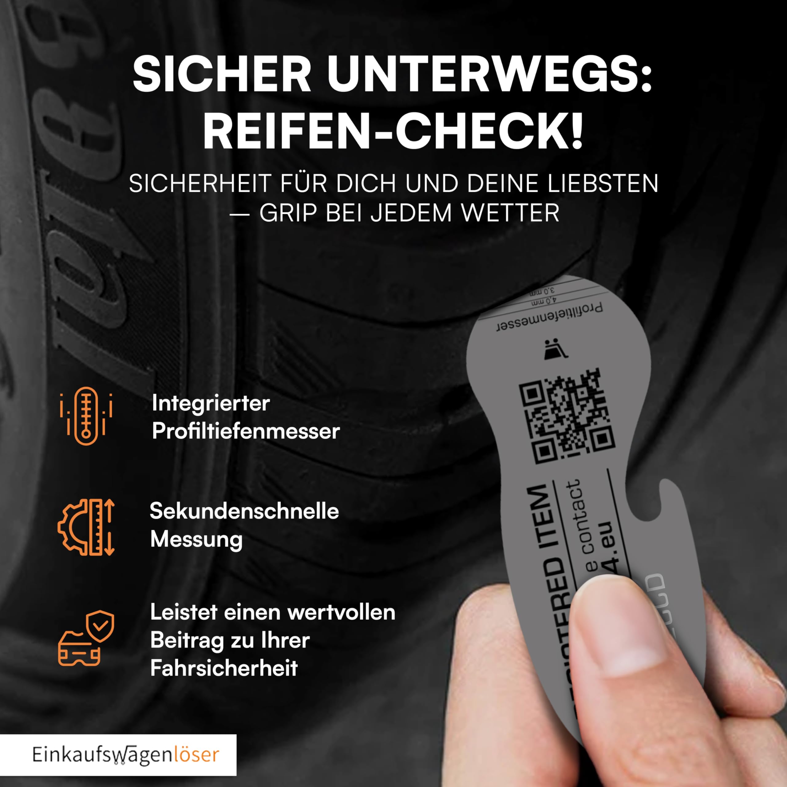 Einkaufswagenlöser Münze Schwarz (20 STK.) – funktionaler Schlüsselanhänger mit Einkaufswagenchip, Flaschenöffner & Profiltiefenmesser – hochwertiger Einkaufschip mit Fundservice