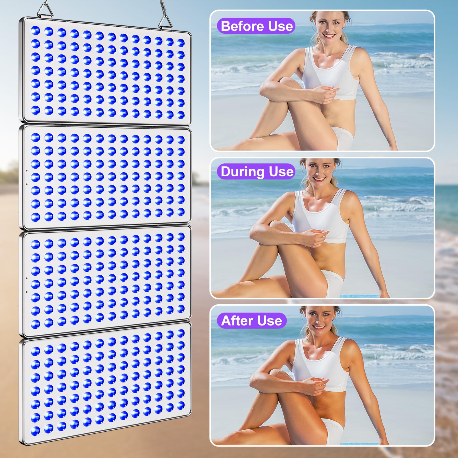 Cozion Lámpara bronceadora 48W, luz de bronceado plegable de doble cara, luz de día con 364 LED para cara y cuerpo, para el hogar