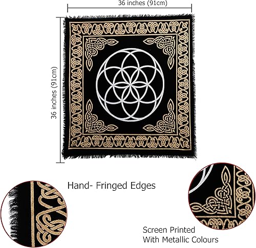 Miniatura 6 de Indian Consigners Altar Seed of Life Brujería Alter Tarot Spread Cuadrado Espiritual 36x36 Tela de altar sagrado (Semilla de la Vida Oro Plata)