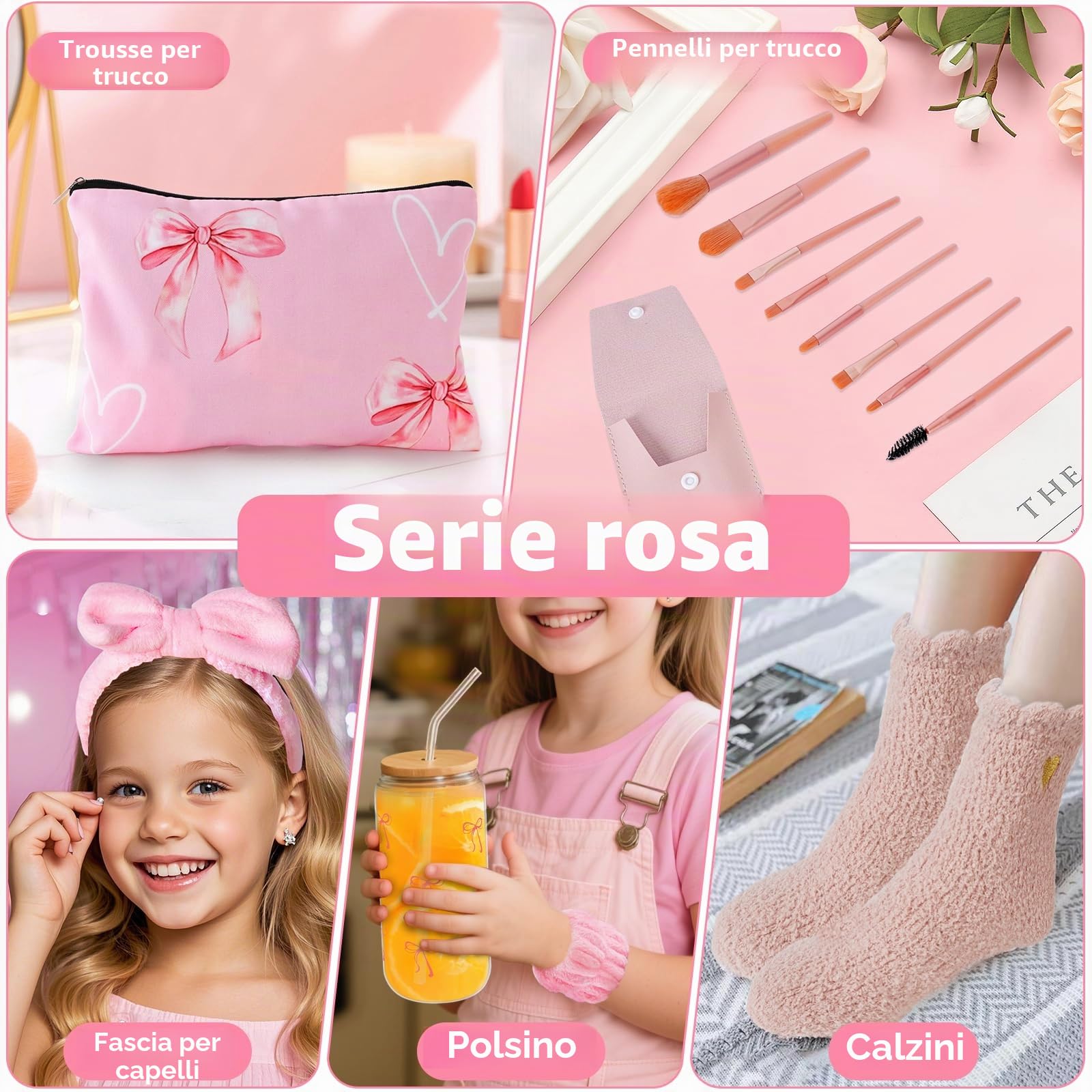 Regali per ragazze adolescenti 9 – 16 anni, regalo di Natale, compleanno, tazza di vetro, bicchiere con cannuccia e coperchio, pennello per trucchi, calzini per capelli