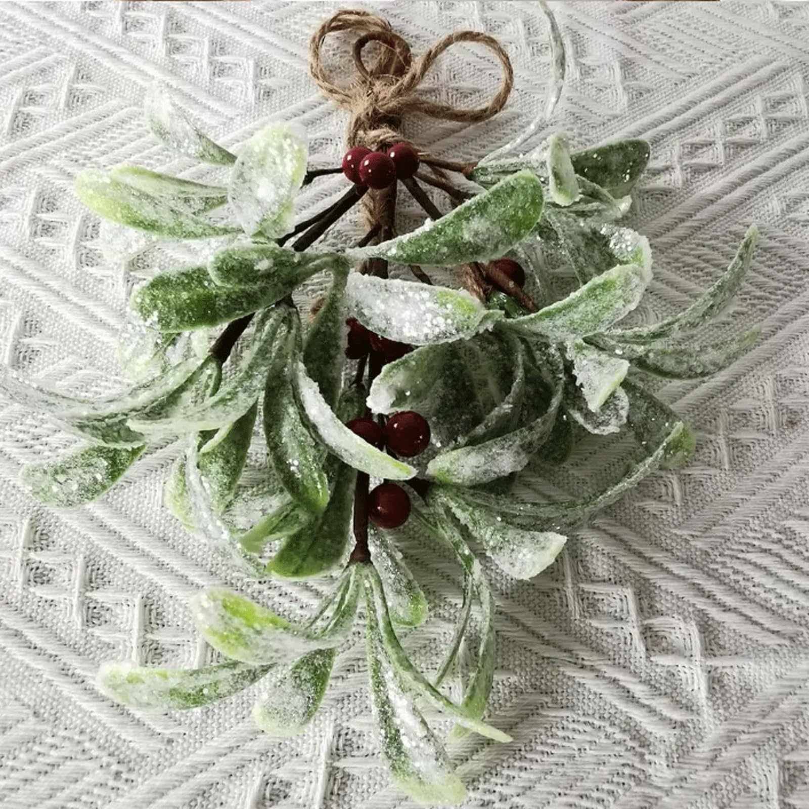 5 Stück Weihnachtskranz, verschneite Mistelzweig-Dekoration, glitzernde Heimdekoration, Festliche künstliche Nachahmung von Pflanzen
