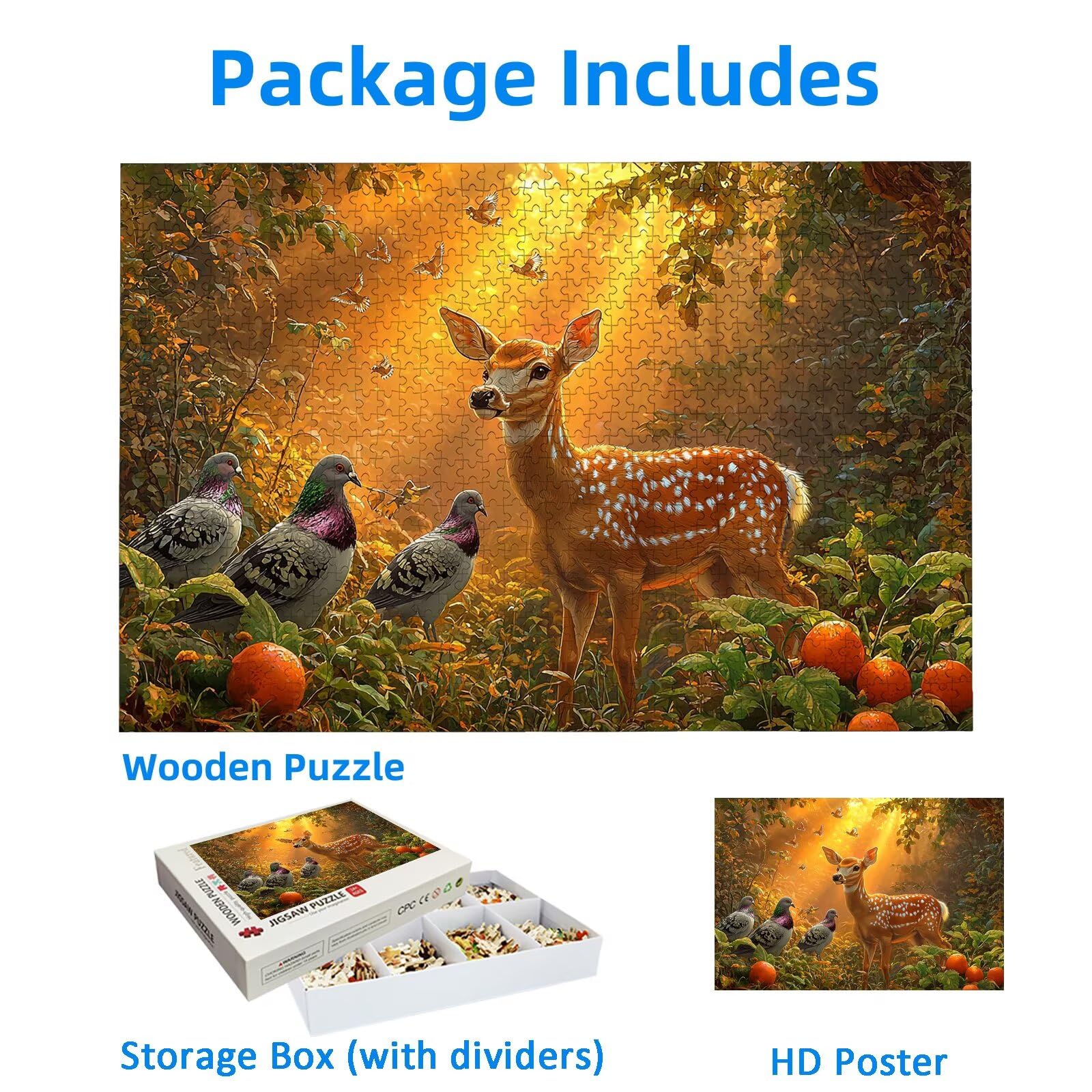 Puzzle 1000 elementów, sarny, 1000 elementów, drewniane puzzle dla dorosłych, z ekskluzywnym pudełkiem na opakowanie, klasyczne puzzle dla całej rodziny, duże puzzle na prezenty, dekoracja pokoju