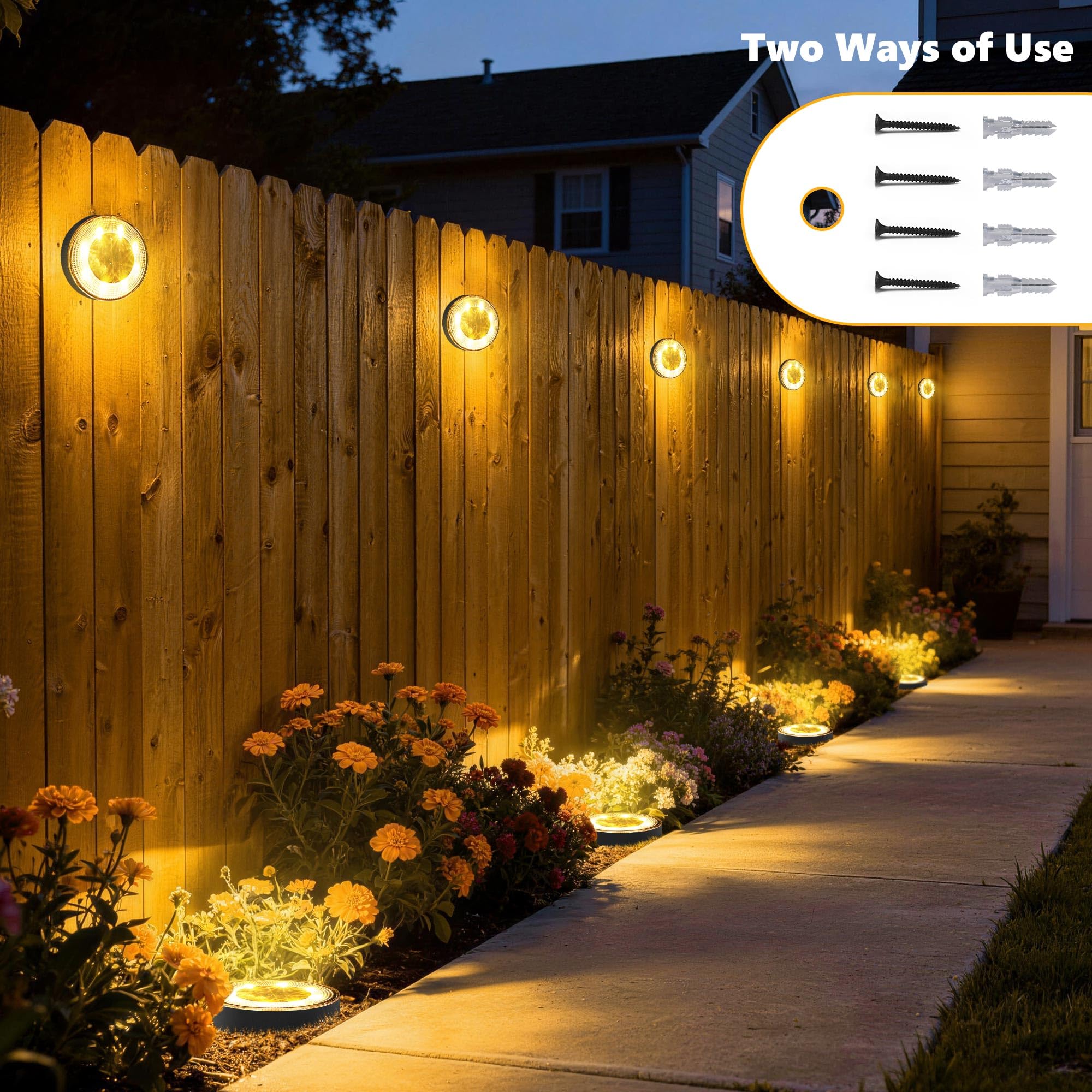 iBaycon Éclairage Solaire Extérieur Pour Jardin, Lampes Solaires Au Sol Blanc Chaud, Lot de 12 Lampes Étanches à 8 Led pour l'Éclairage des Allées, Des Cours, des Terrasses Et Des Pelouses