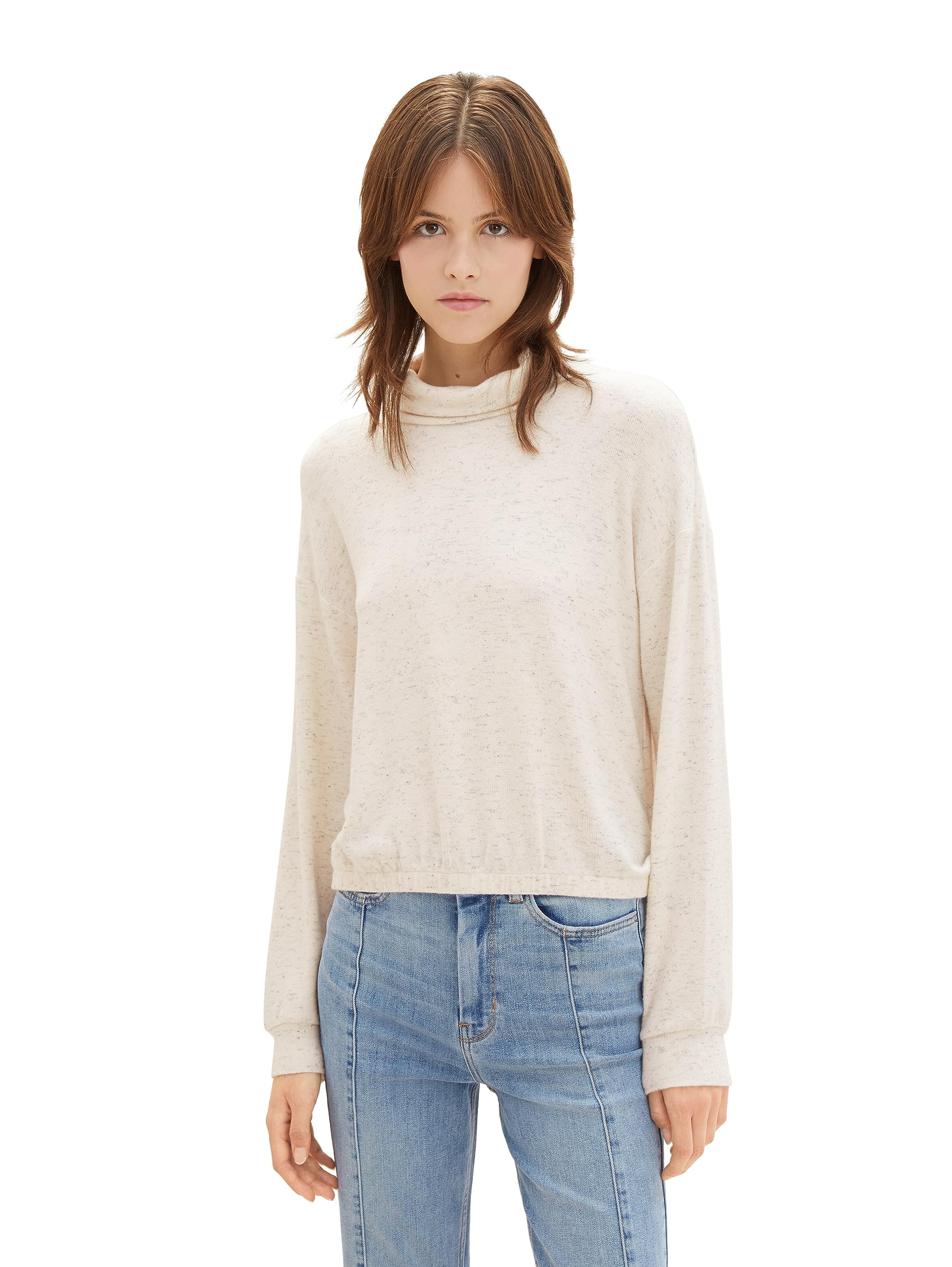 TOM TAILOR Denim Women's Sweatshirt with Stand-Up Collar, 24421 - Cream Beige Melange, L