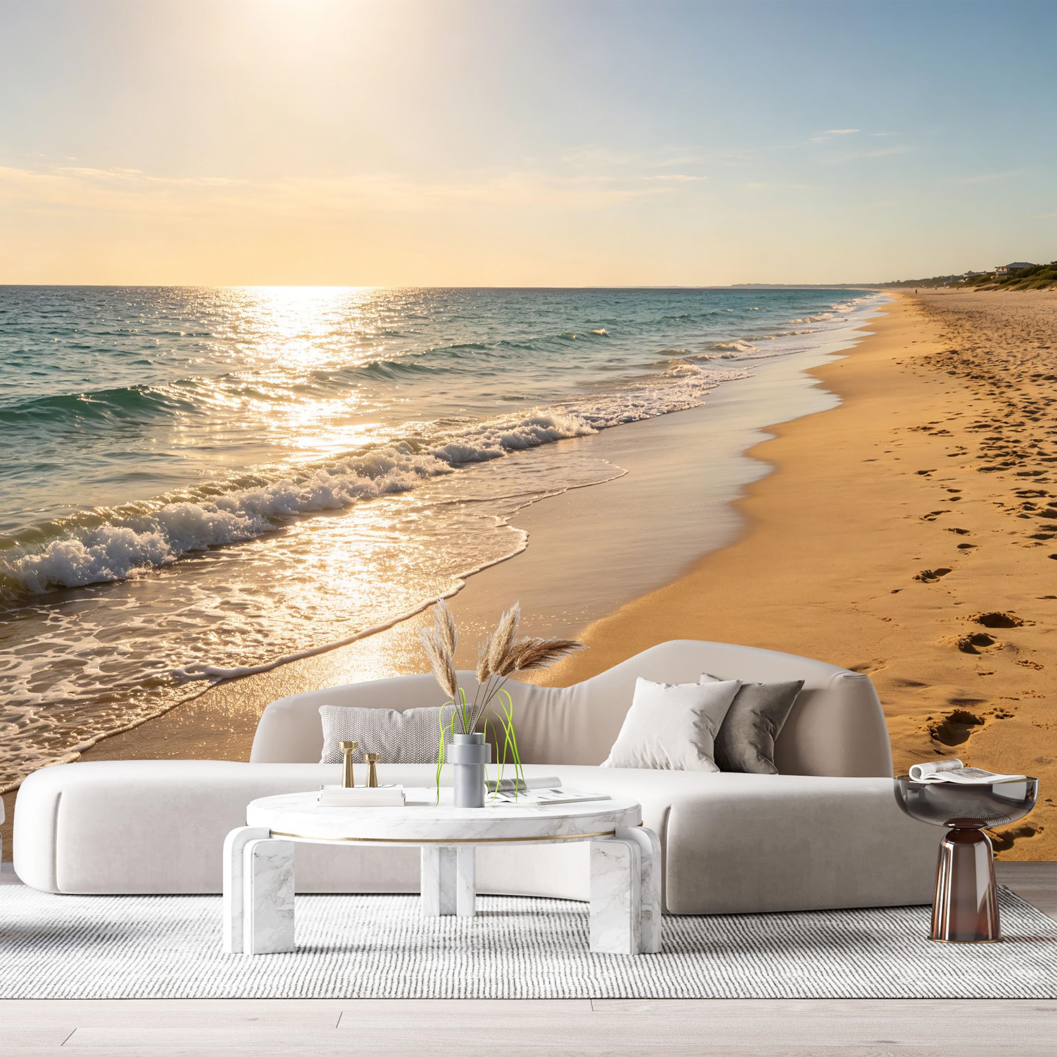 Custom Size Wall Murals Coastal Ocean Marine Landscape Sandy Beach Golden Sunset View SelfAdhesive Wall Fabric Removable Large Wallpaper for Photo Living Room