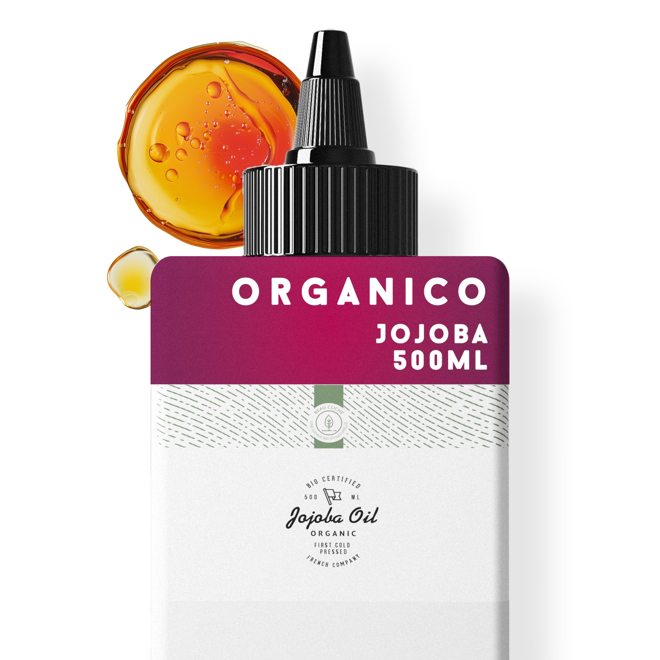 500ml Aceite de Jojoba Orgánico, Prensado en frío, Puro - Cuidado 100% Natural para la Piel, Cabello, Barba - Botella de plastico vegetal