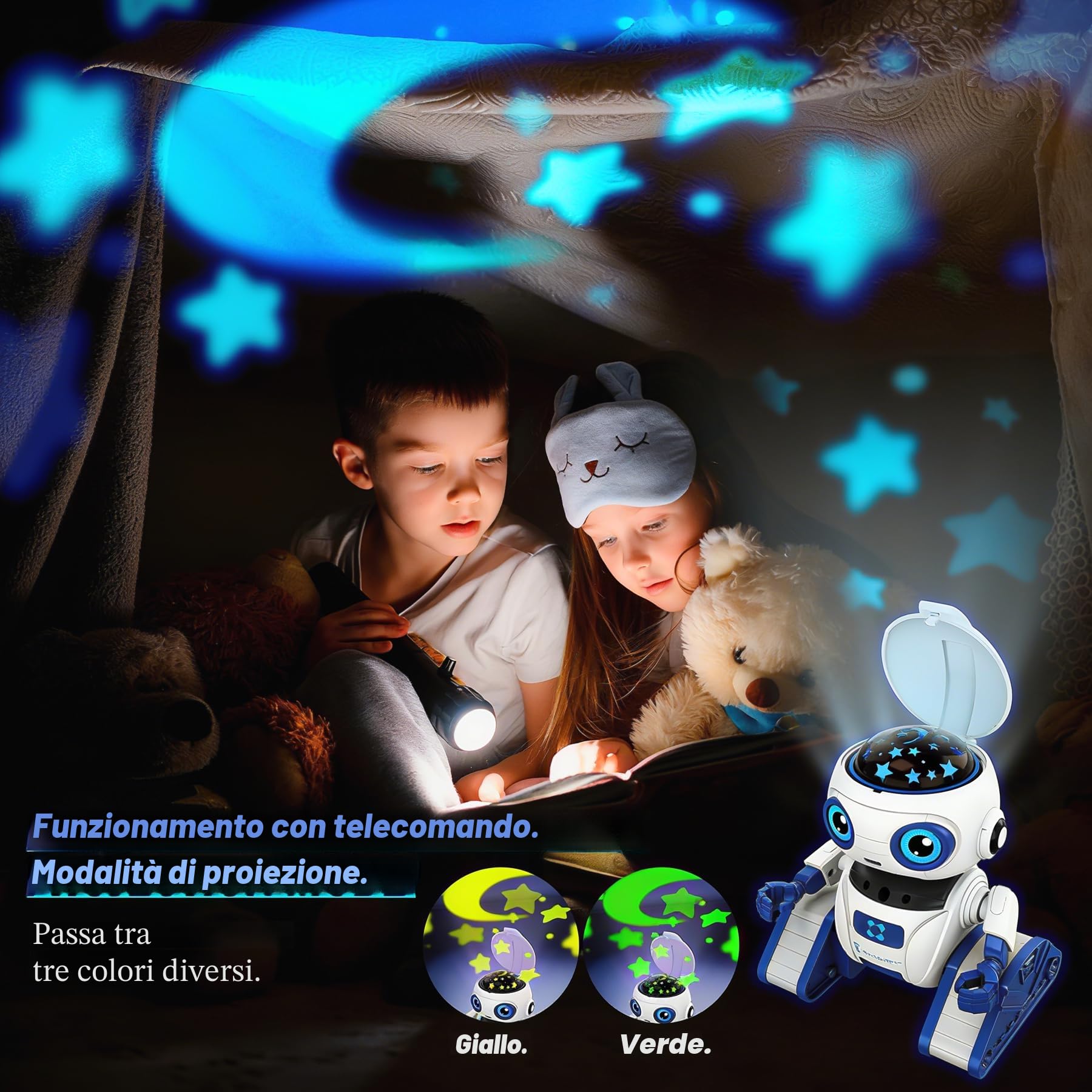 Robot Telecomandato con Controllo Gestuale per Bambini 3-12 Anni, Funzione di Proiezione, Occhi a LED, Musica