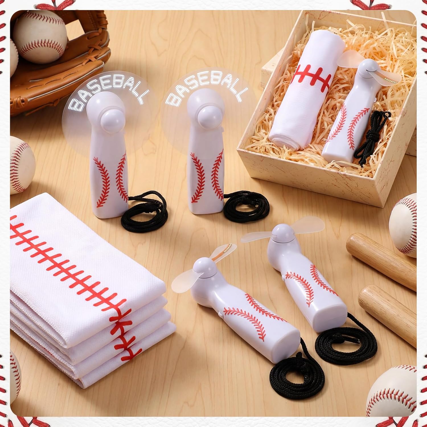 24 Pcs Baseball Gifts Bulk Includes 12 Pcs Baseball Cooling Towels 40"x12" Microfiber Ice Towel and 12 Portable Mini Handheld LED Fan for Team Gift Sport Party Favors Battery Not Include
