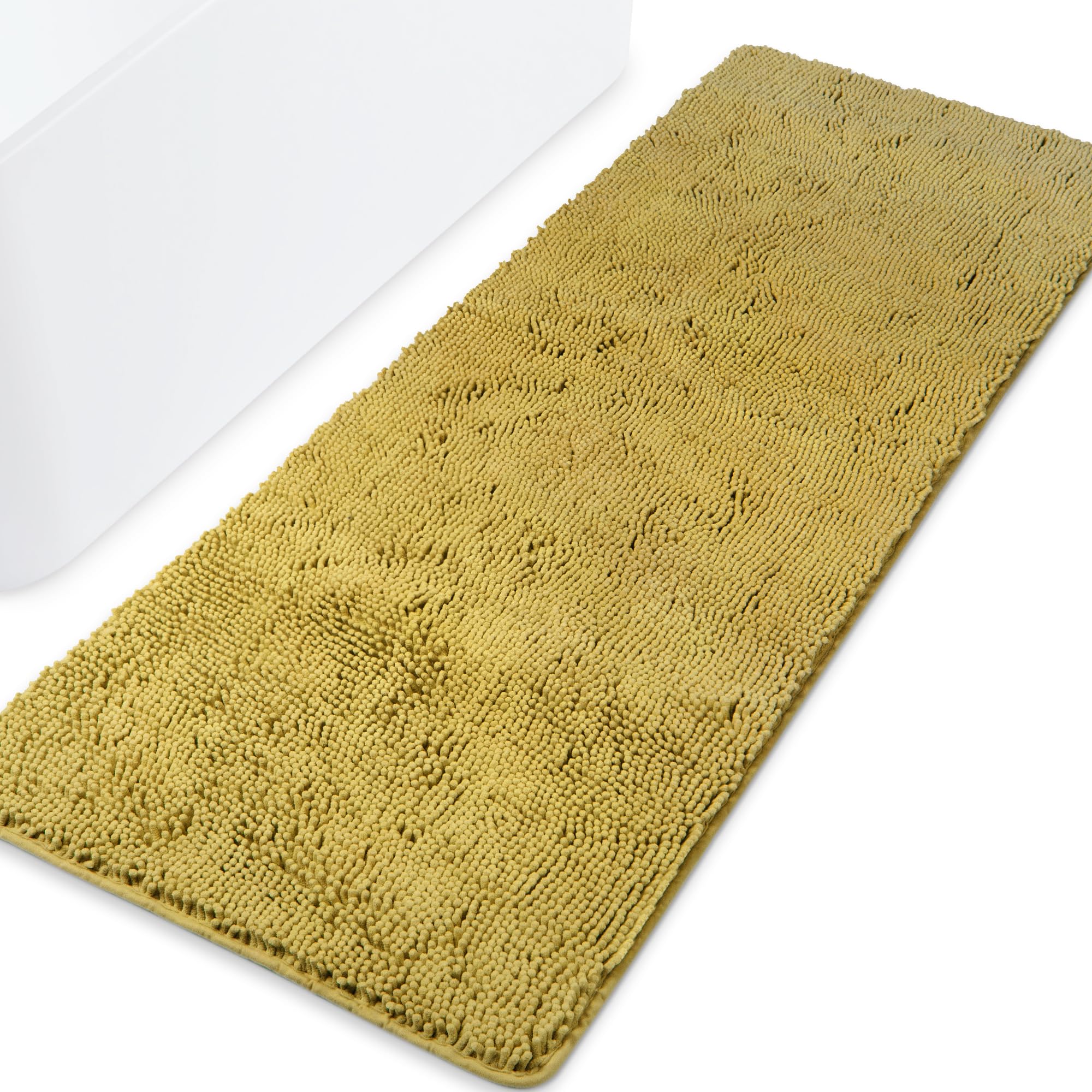 Yeaban Bathroom Runner Rugs 24"x72" Non Slip – Thick Chenille Long Bath Mat | Absorbent and Washable Extra Large Bath Rug, Plush Runner Rug for Bathroom, Shower, Sink(Mustard) — image 1