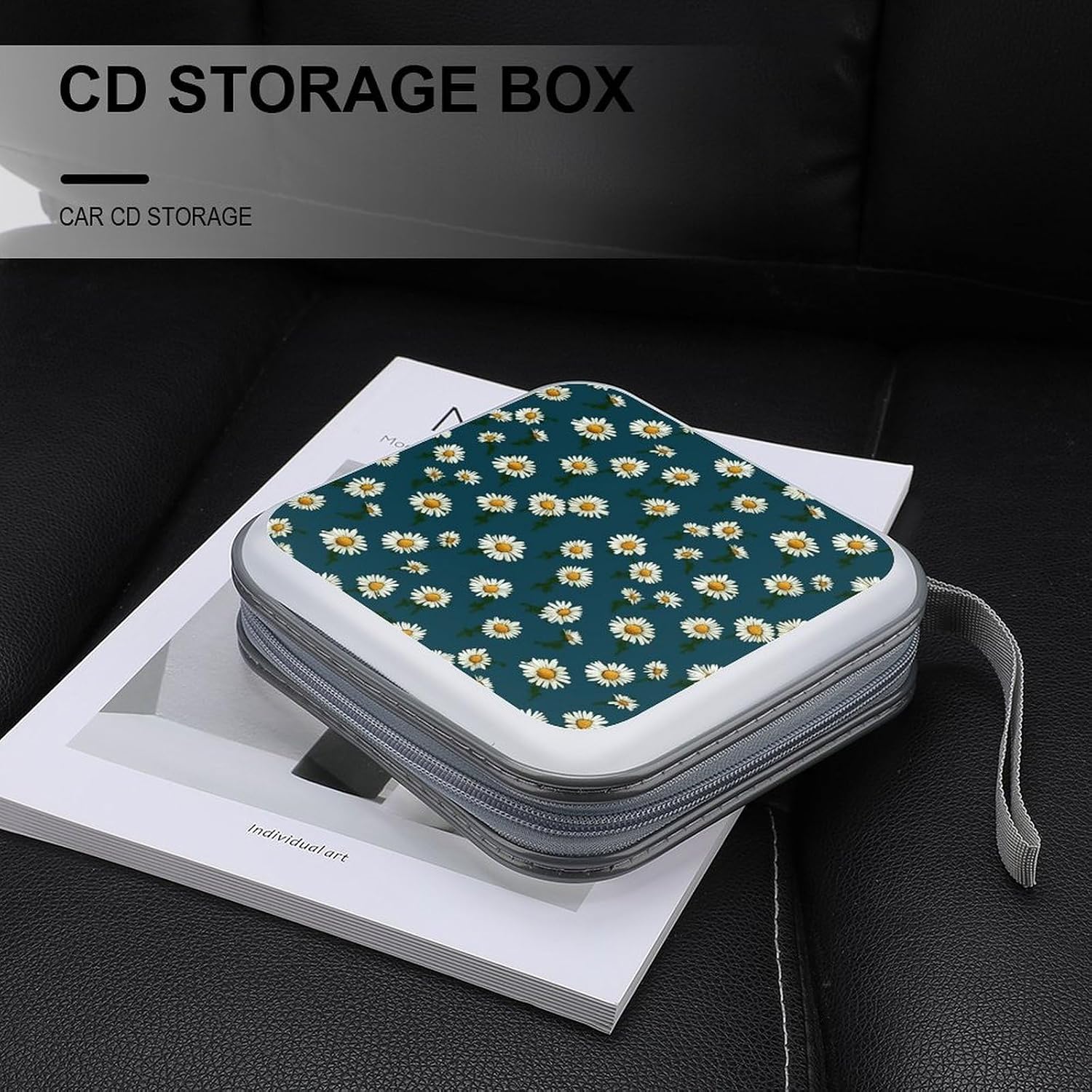 Small Daisy CD Case 40 Capacity DVD Case Holder Hard Plastic DVD Disc Storage Binder for Car Portable Zipper Disc Storage Organizer Wallet Bag for Home Travel