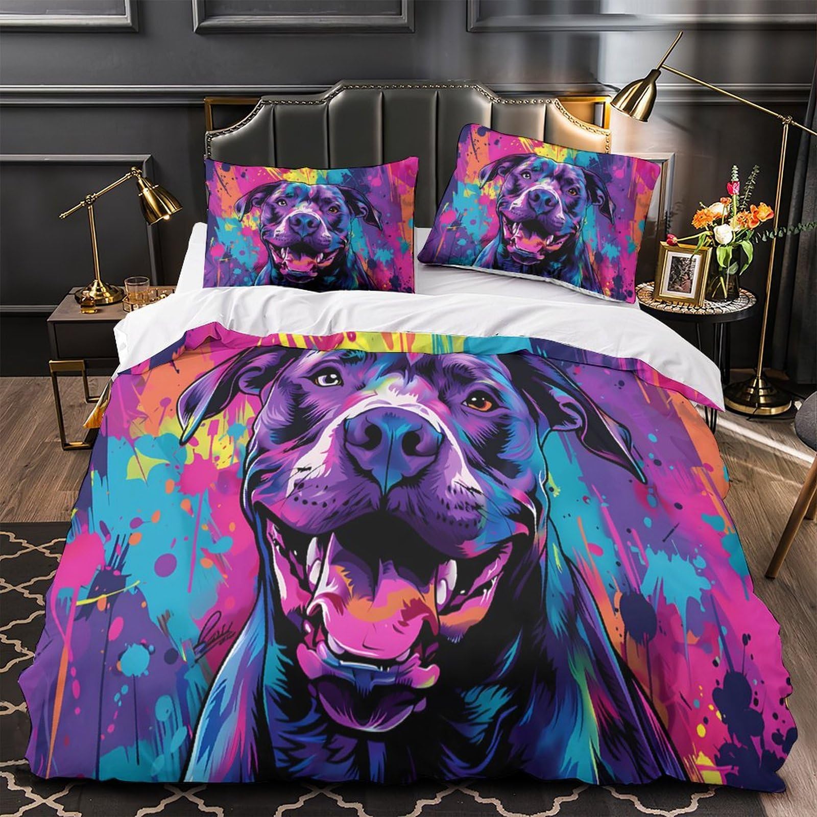 Housse de Couette Imprimé 3D Géométrique Parure de Lit pour Chambre Ado King