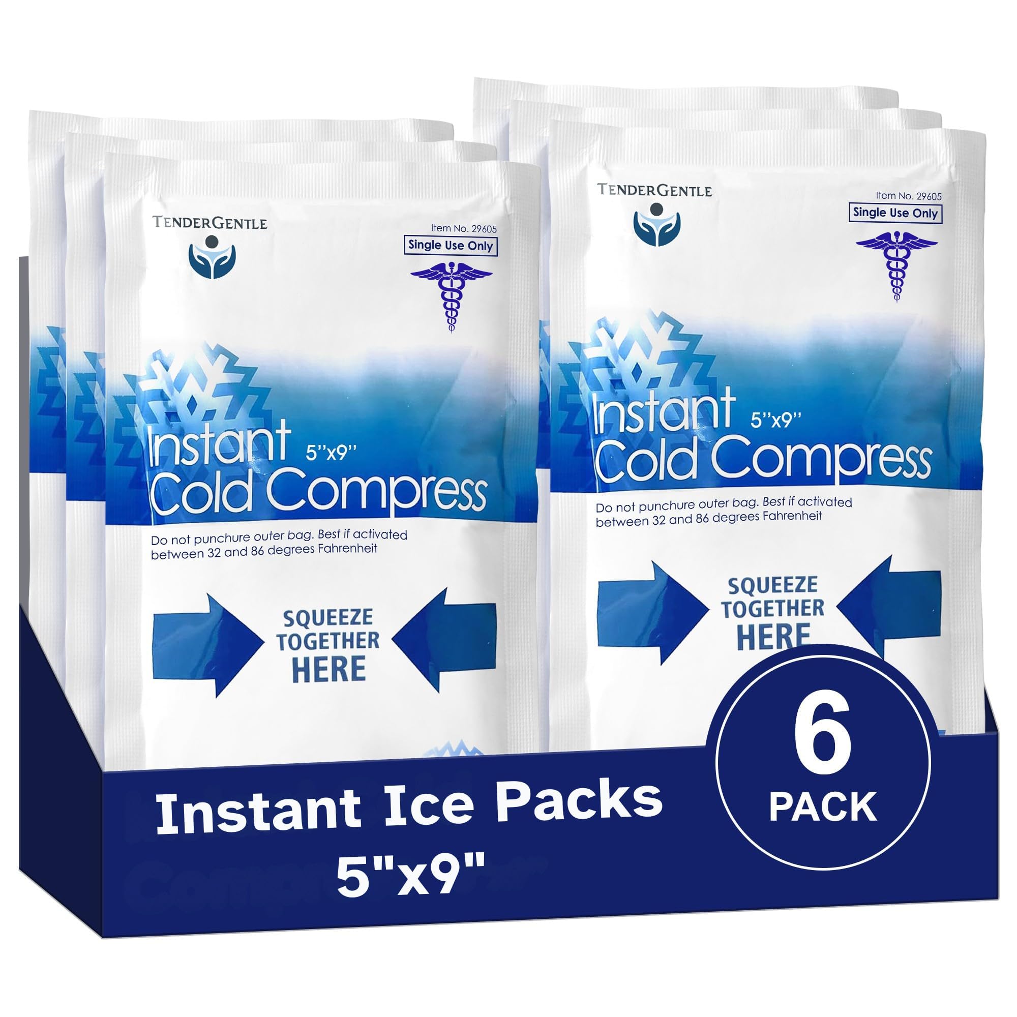 Instant Ice Packs for Injuries - 6 Pack of Disposable Cold Compress Ice Packs for Sprains, Strains, Contusions, Minor Burns, Toothaches, and More