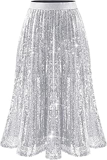 Sequin Skirt Elastic High Waisted A-Line Sparkle Pleated Skirts for Chri...