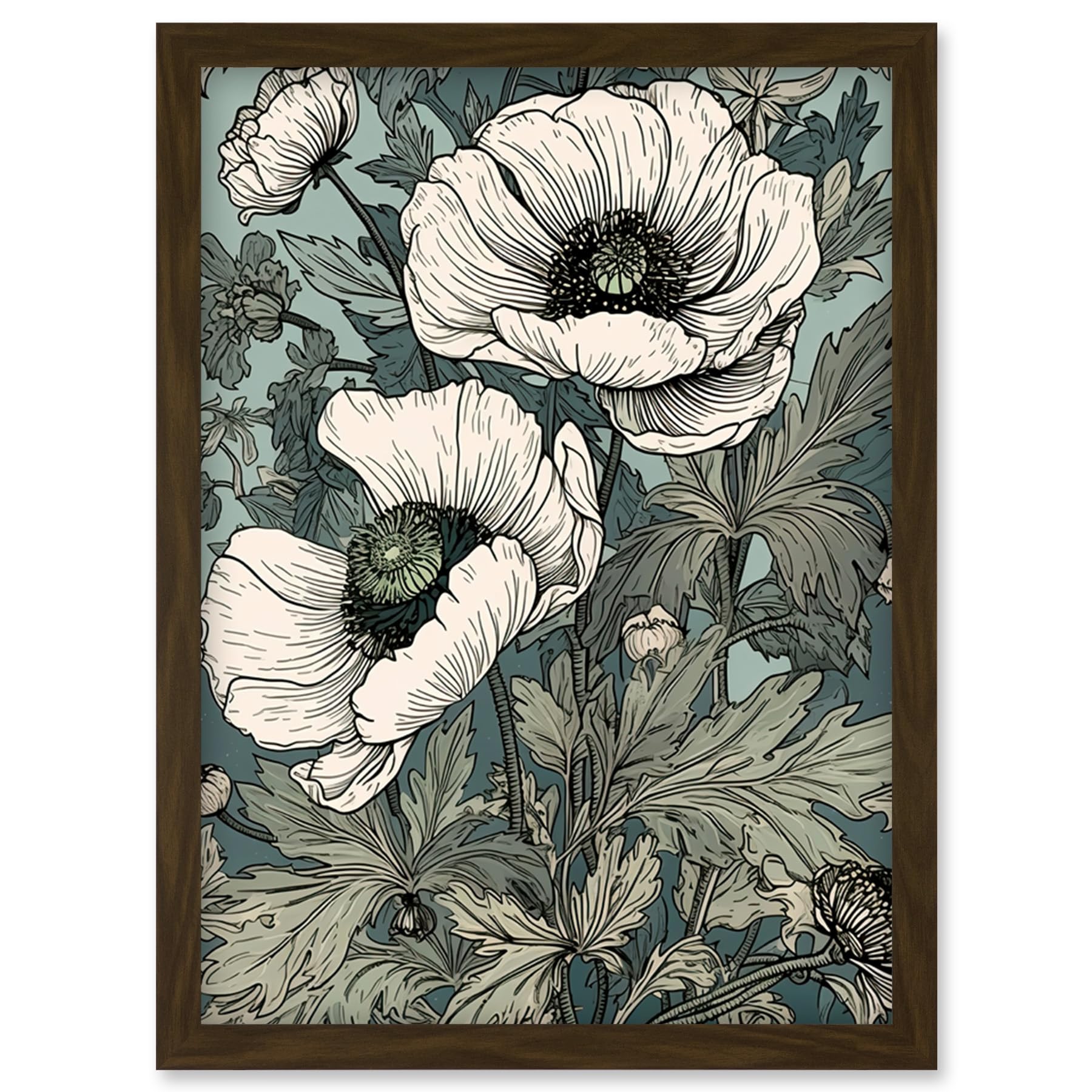 Artery8 Pastel Colour White Anemone Flower Bloom Field Artwork Framed Wall Art Print A4