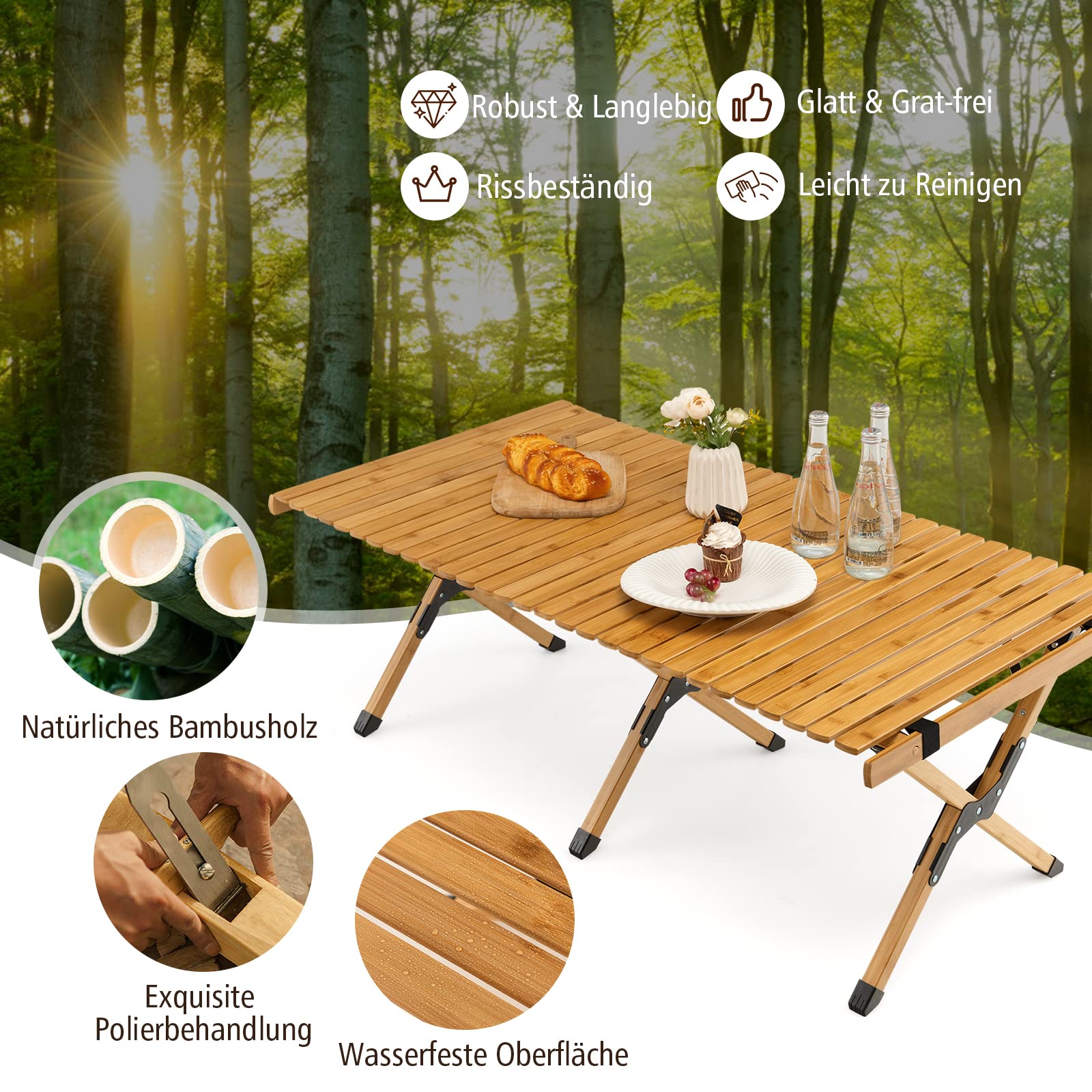 COSTWAY Oprolbare campingtafel van bamboe, inklapbare... : Camping Tafel Bamboe Campingtafel Picknicktafel met Waterdicht Tafelblad Draagbare COSTWAY Oprolbare campingtafel van bamboe, inklapbare... : Camping Tafel Bamboe Campingtafel Picknicktafel met Waterdicht Tafelblad Draagbare