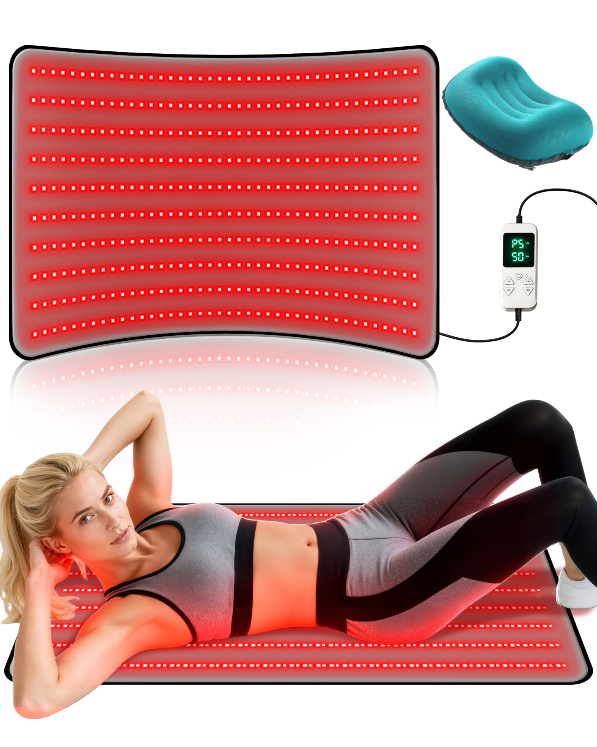 Kaoudt Red Light Therapy Mat for Body 38 x 23 6 400 LEDs Dual 660nm 850nm Infrared Medical-Grade