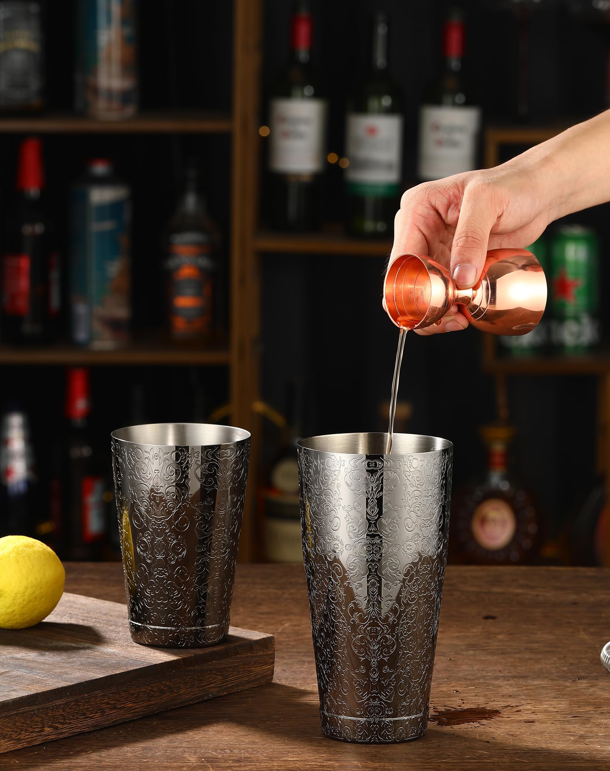 Boston Shaker aus Edelstahl mit geätztem Muster, beschwertes Set Spirit Gunmetal Black