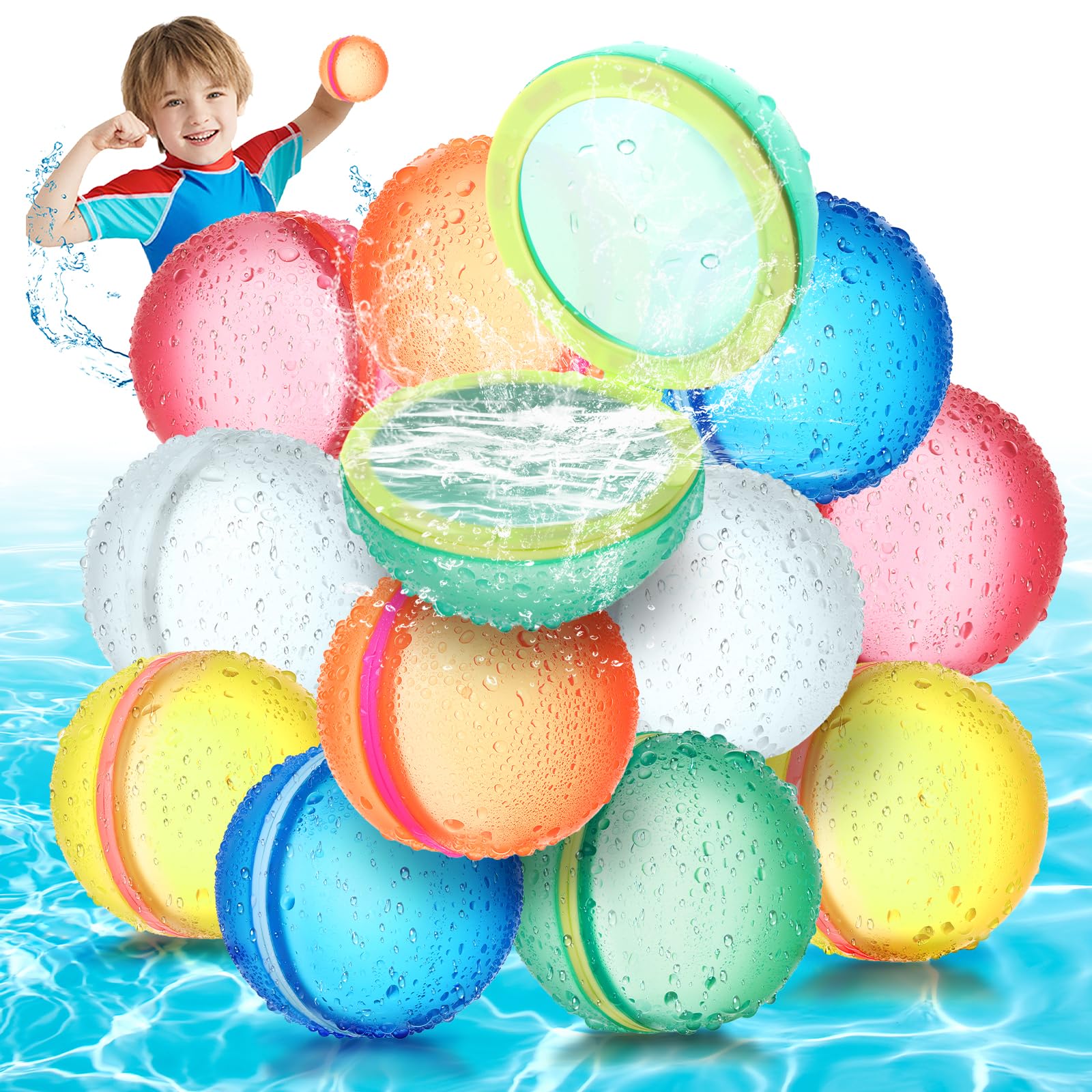 12PCS Reusable Water Balloons, Quick Fill & Self Sealing, Multicolor, for Summer Party & Pool Games, Unisex Children's Toy