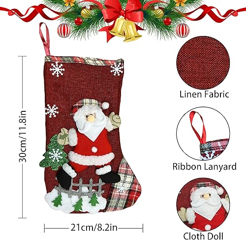 Miniatura 4 de Paquete de 4 medias de Navidad, calcetines de Navidad con Papá Noel, muñeco de nieve, renos, decoraciones de Navidad, paquete familiar, medias de