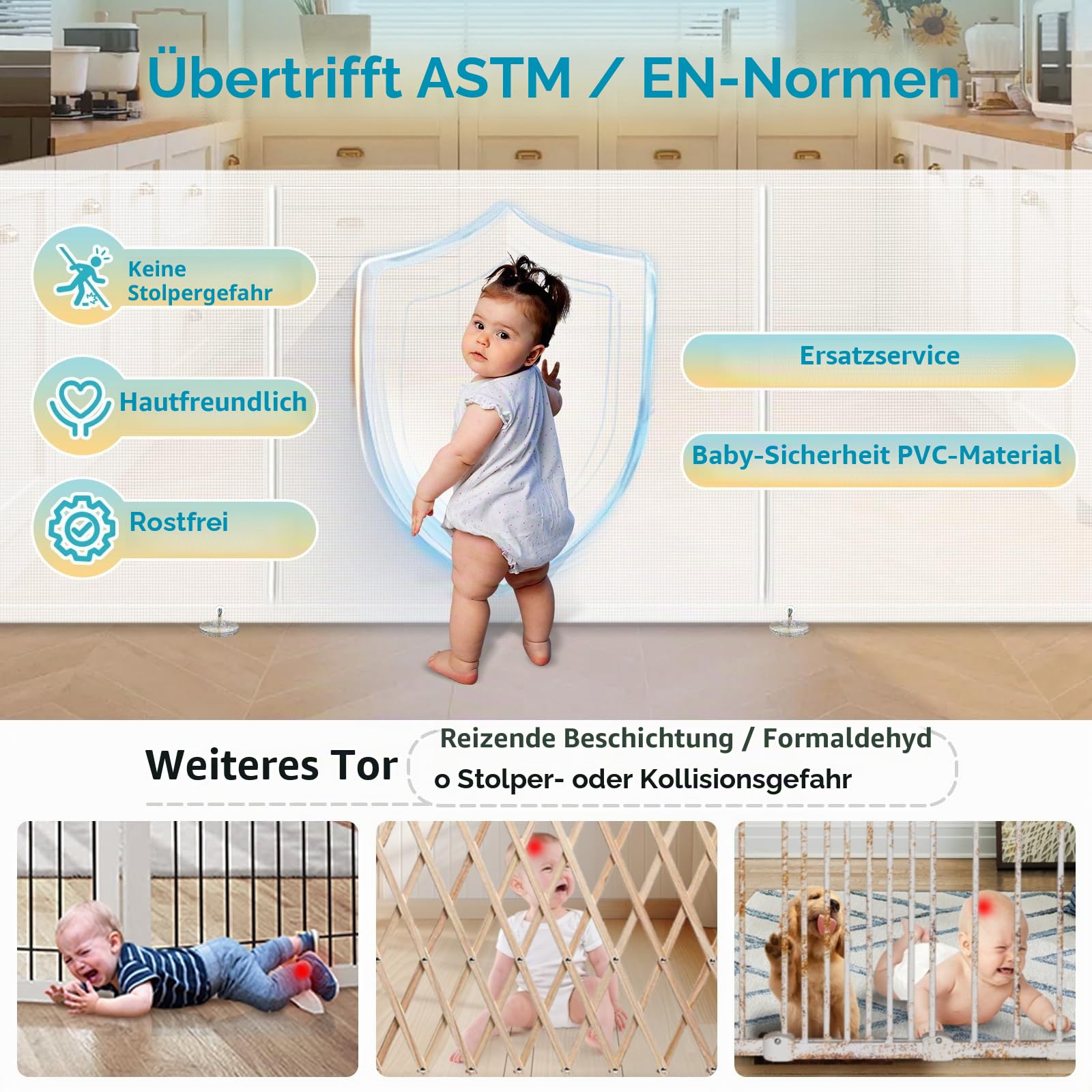 400 cm einziehbares Babygitter, extra breit, verbessertes 105 cm hohes einziehbares Treppenschutzgitter für Baby und Hund, Hundegitter, Babygitter für Treppen/Flur/Innen/Außenbereich