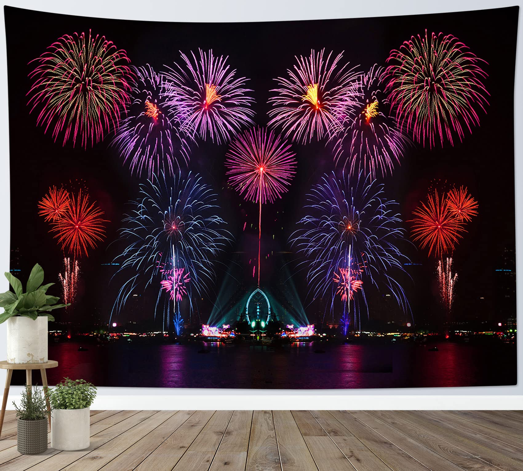 Amazon.co.jp: LB 美しい夜景 タペストリー カラフル 花火