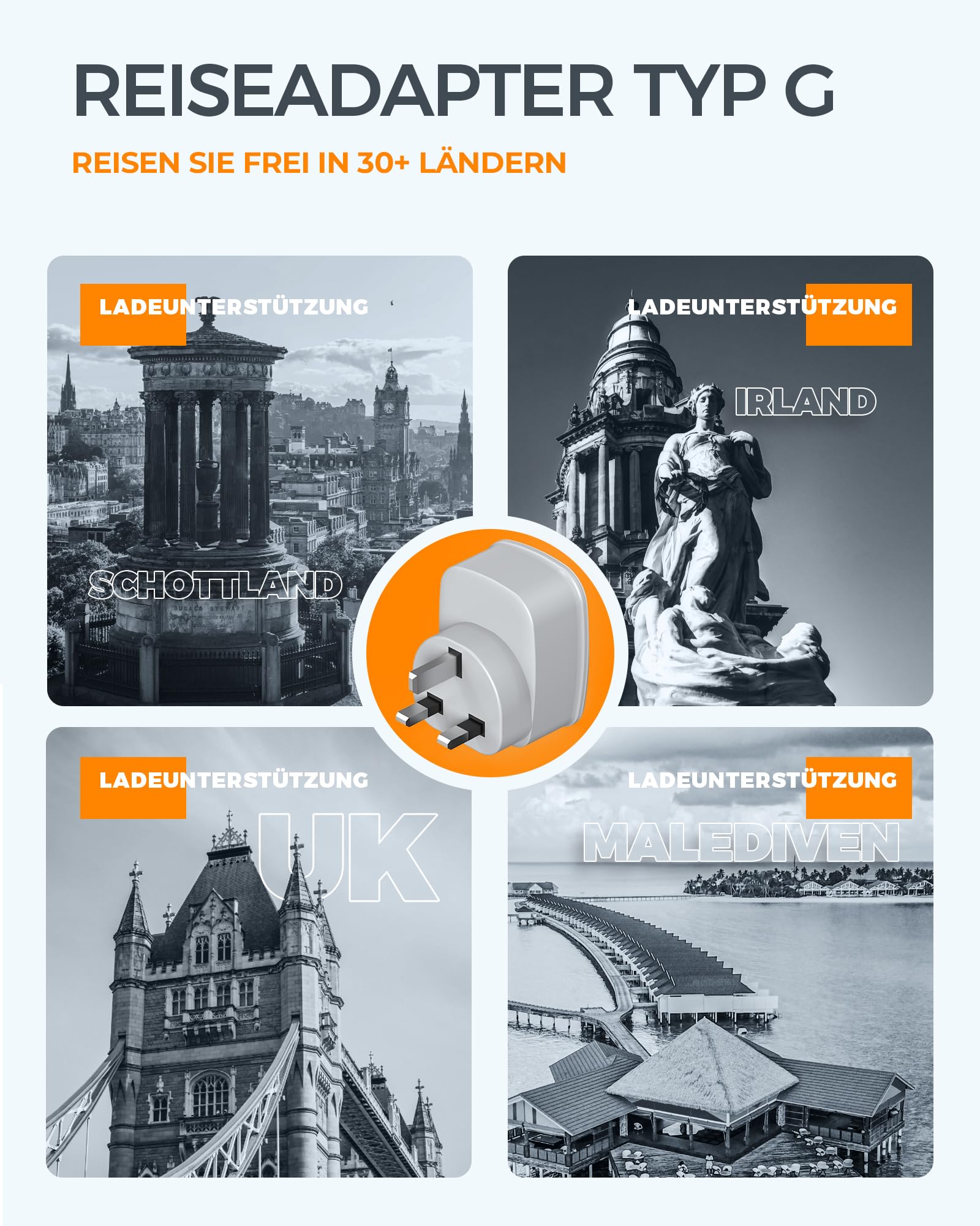 TESSAN 2 pak adapter podróżny UK adapter Anglia Niemcy wtyczka z 2 portami USB, adapter do gniazdka, wtyczka podróżna, adapter prądu do Irlandii Wielkiej Brytanii ładowarka ścienna, adapter gniazda | Adapter gniazda z USB C i USB A, 3250 W UK Adapter do I