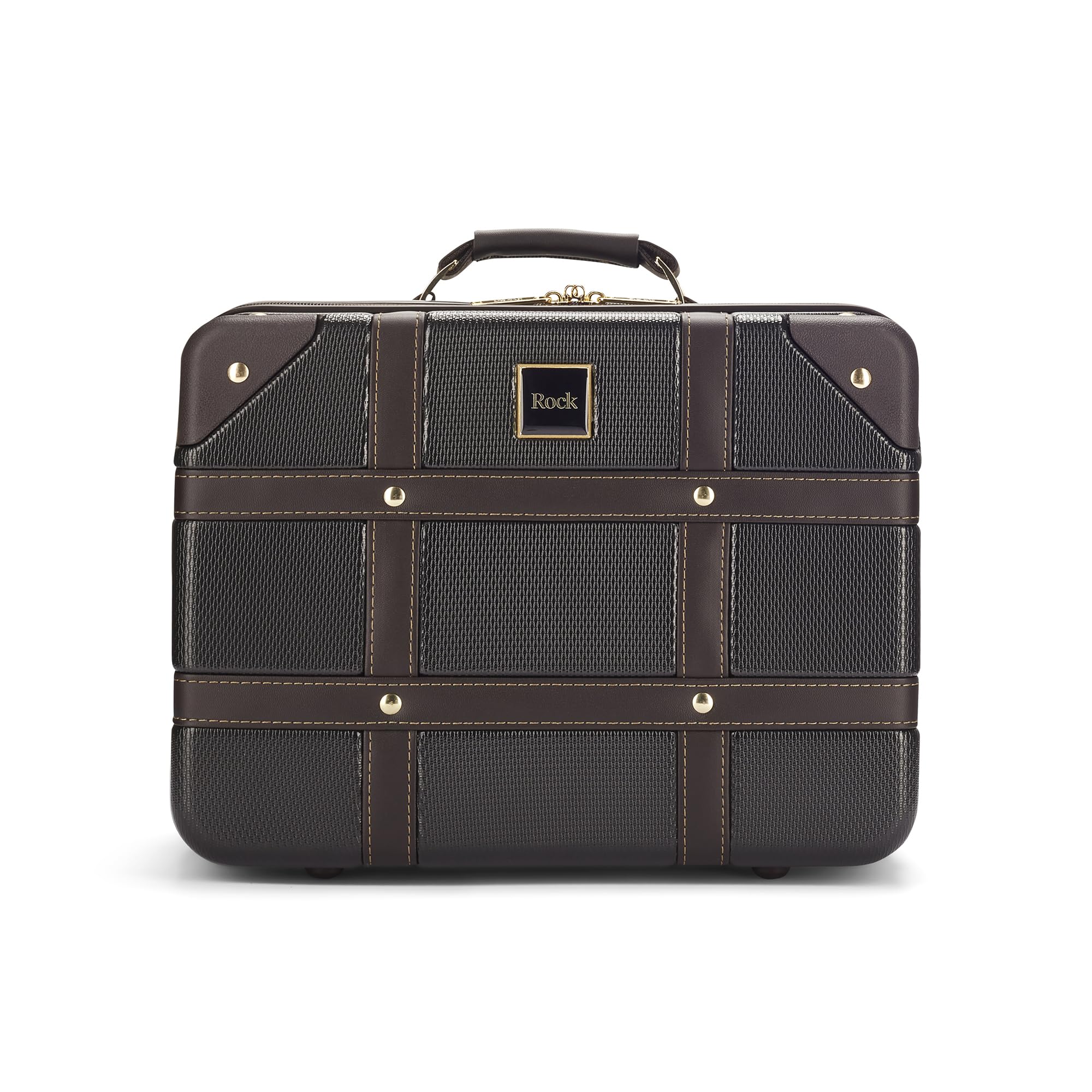 Rock Neceser vintage de carcasa rígida – Aprobado para equipaje de mano, correa extraíble para el hombro y la maleta, cremalleras bloqueables, 29,5 x 37 x 19 cm, 1,3 kg, Black, 29.5 x 37 x 19cm