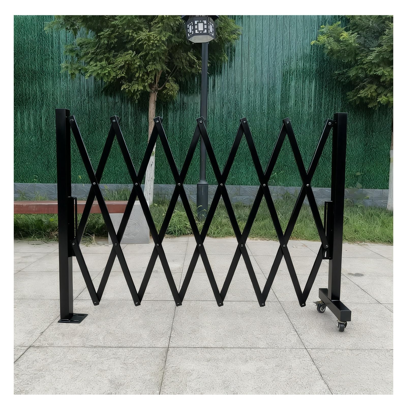 Expandable Metal Safety Barrier Folding Security Fence with Wheels Retractable Portable Gate for Industrial Traffic Control Temporary Outdoor Barrier (Black 100x200cm/39.4x78.7in)