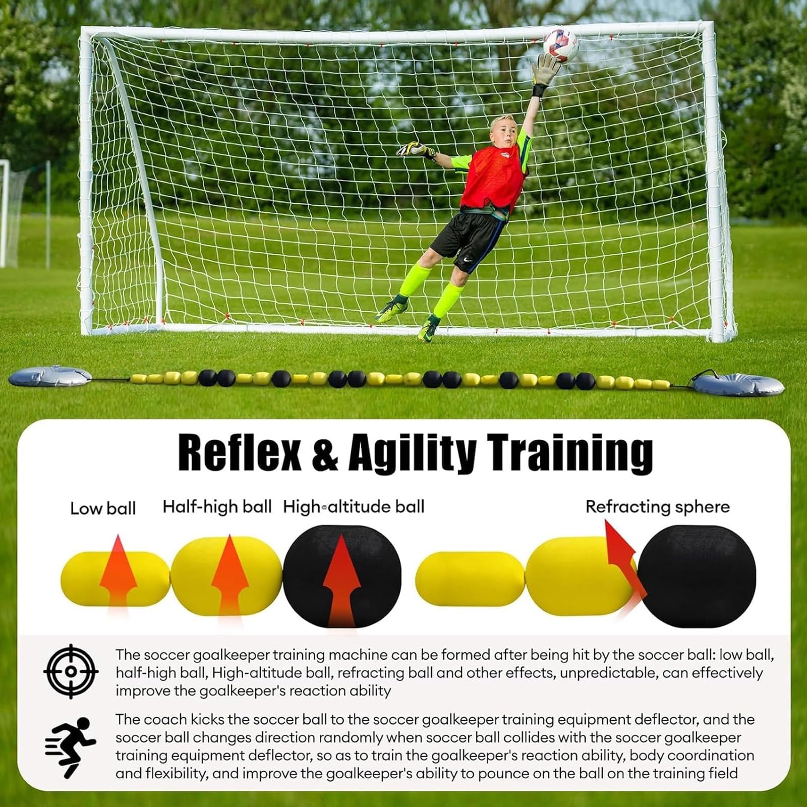 2,5 m / 4 m Fußball-Torwart-Ablenkungstrainer – verstellbares Reflex-Trainingssystem mit Wasserbeuteln und Beweglichkeitsseil for Torwartfähigkeiten