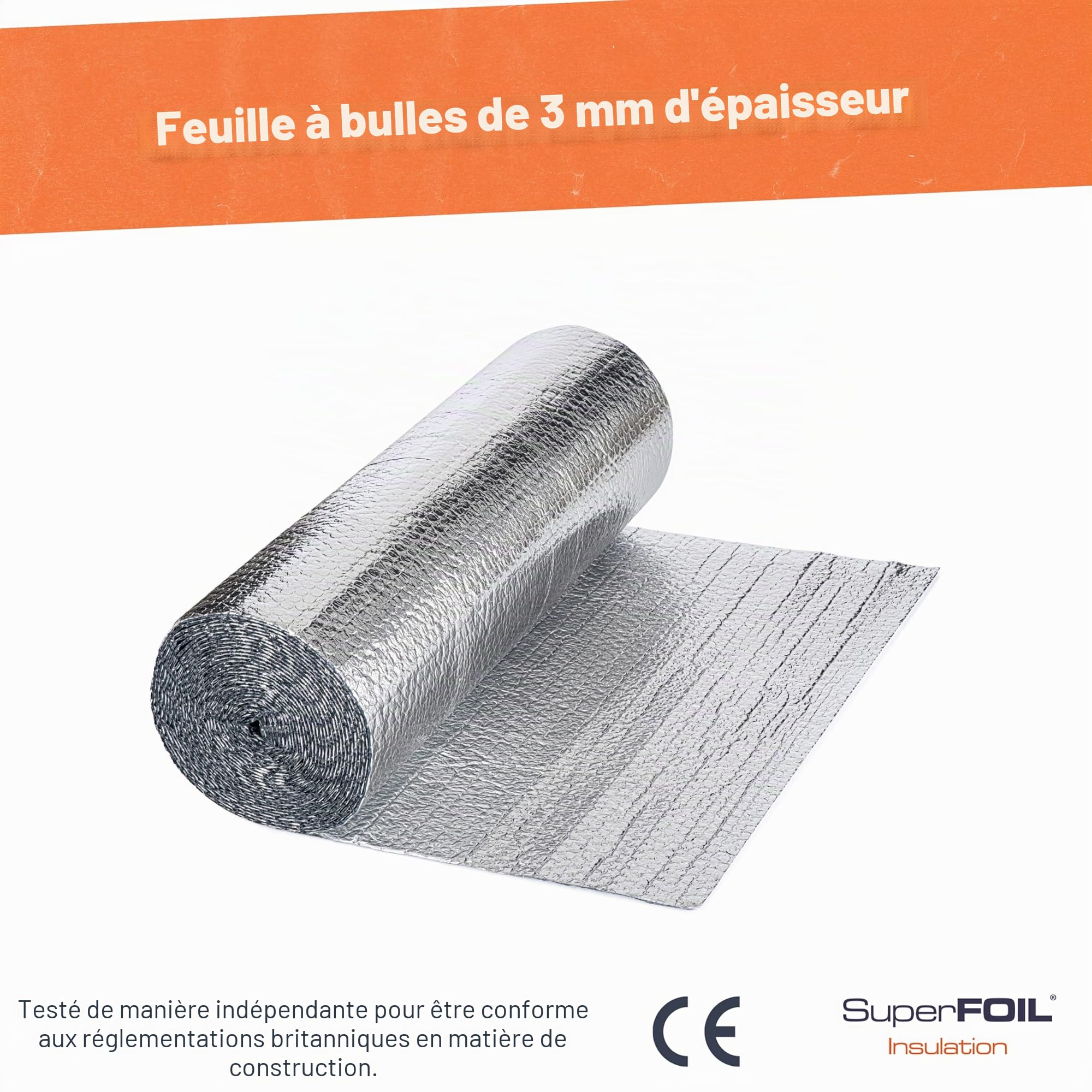 SuperFOIL Rouleau d'Isolation en Feuille 0,6m x 10m - Solution DIY pour Économie d'Énergie - Isolation Thermique Durable 3-en-1 avec Barrière Réfléchissante et Pare-Vapeur