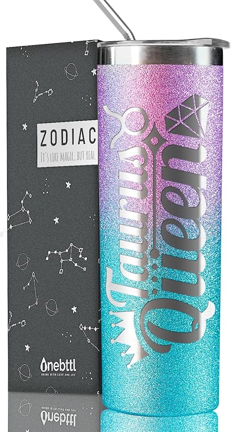 Onebttl Zodiac Gifts for Women, Best Friend Birthday Gifts for Her, 20oz Stainless Steel Tumbler, Engraved Logo Blue and Purple, Taurus