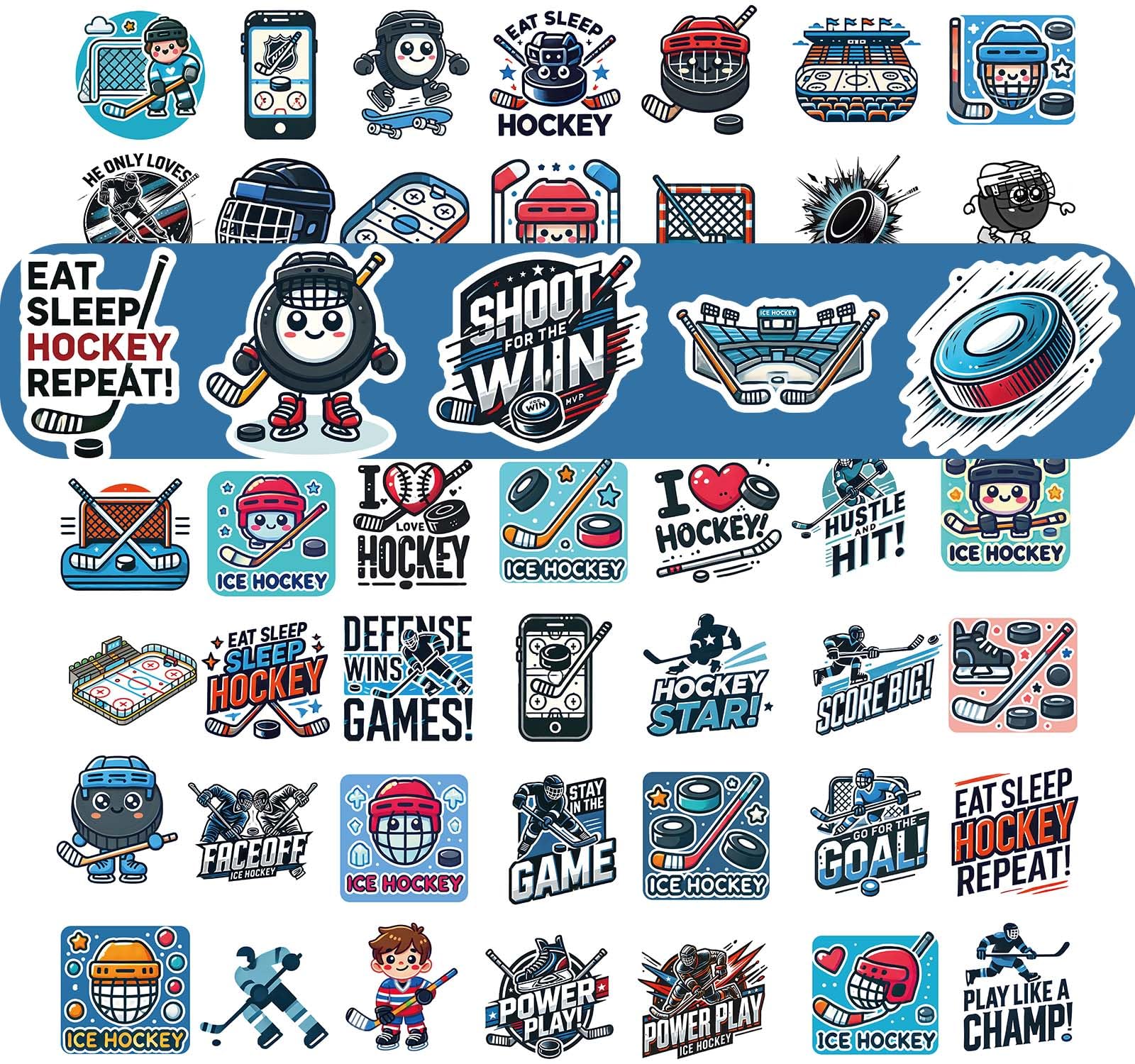 100 Pcs Hockey Stickers,Hockey Party Favors,Hockey Gifts for Boys 8-12,Waterproof Vinyl Stickers for Water Bottle Helmet Laptop Computer Skateboard