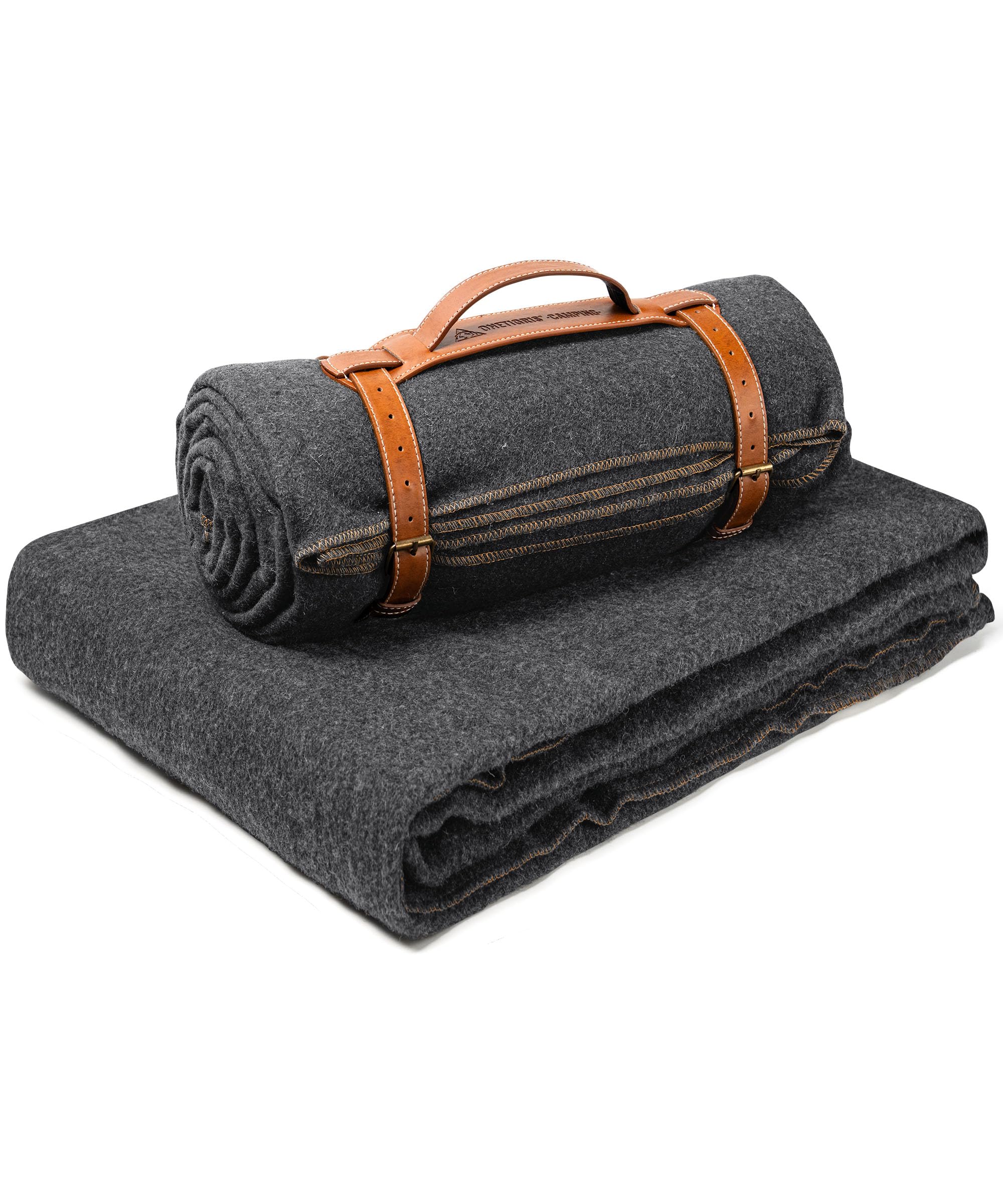 OneTigris Couverture chaude en laine (80 % laine), couverture de camping, de stade, couverture d'extérieur pour le camping, les voyages et la voiture (gris)