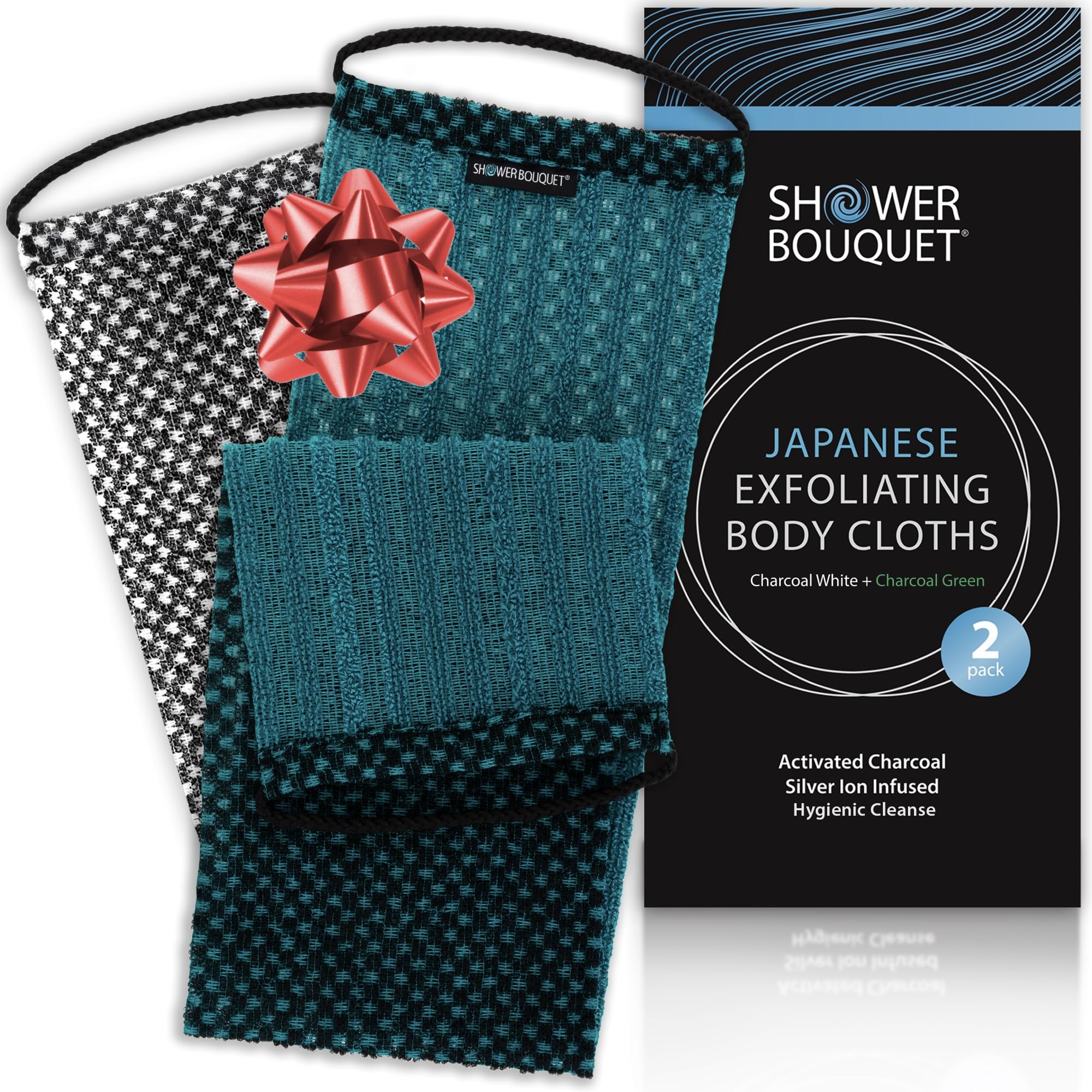 Charcoal & Silver Ion Exfoliating Towel 2-Pack