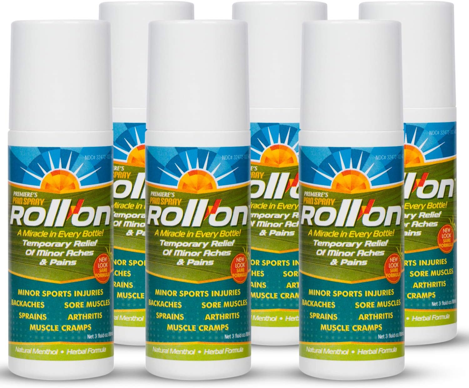 All-Natural Menthol & Peppermint Roller Herbal Blend for Joint and Nerve Pain, Muscle Soreness, Sprains, Cramps, Sports Injuries, Back Pain & Neck Shoulder Aches - 6 Pack