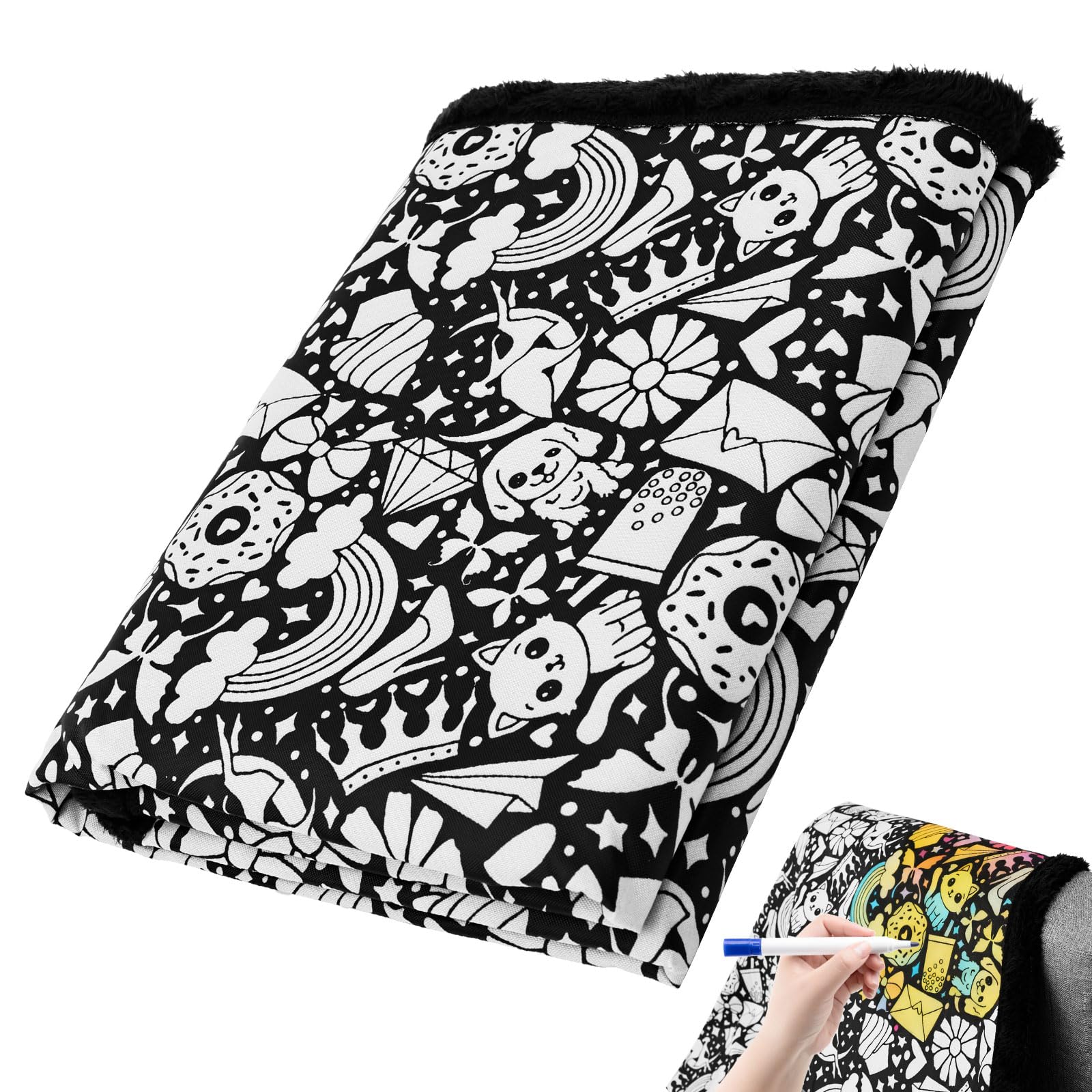 NZWBSHSSP DIY Coloring Blanket Color Your Own Throw Blanket for Kids Adults Creative Personalized Art Projects DIY Personalized Drawing Throw for Living Room Bedroom Cozy Soft Home Office Decor(Pet)