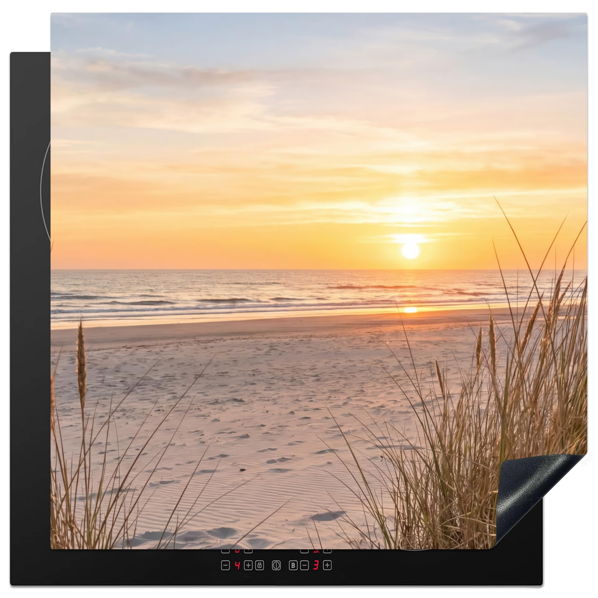 KitchenYeah© Induction Hob Protector Mat 30.7"x30.7" / 78x78 cm Stove Cap Top Cover Kitchen Cooker Covers for Electric Hobs Vinyl Sunset - Dunes - Sea