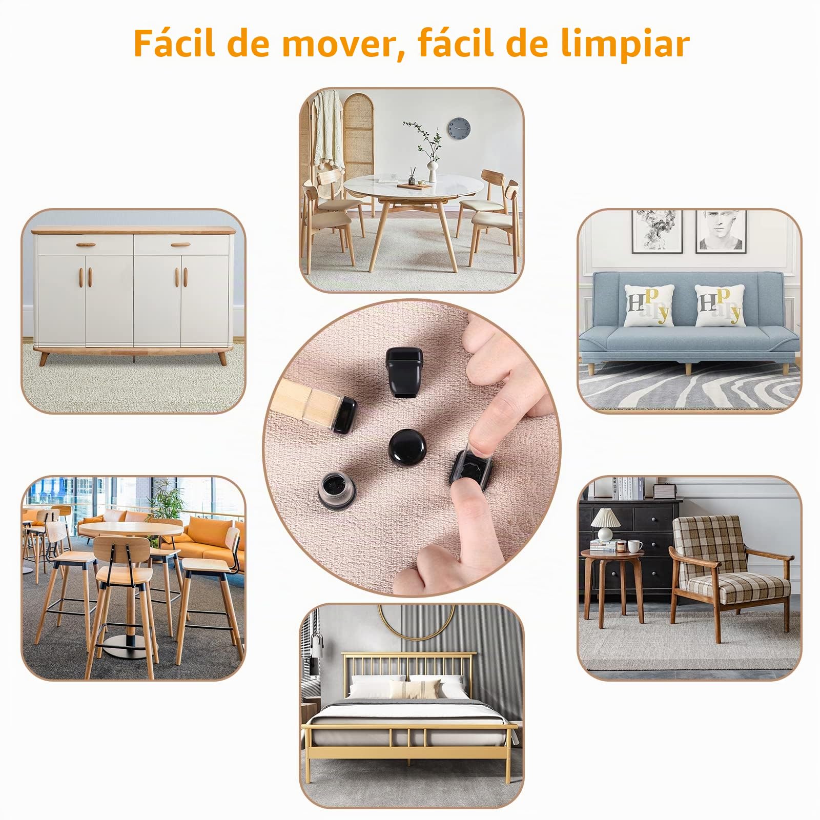 RCHYFEED 24 Protectores Patas Sillas Muebles para Alfombra y Piso, Silicona Tapas Deslizantes para Patas de Sillas con Almohadillas de Teflón, 14-19mm Planeadores de Teflón para Patas de Mesa Sofa