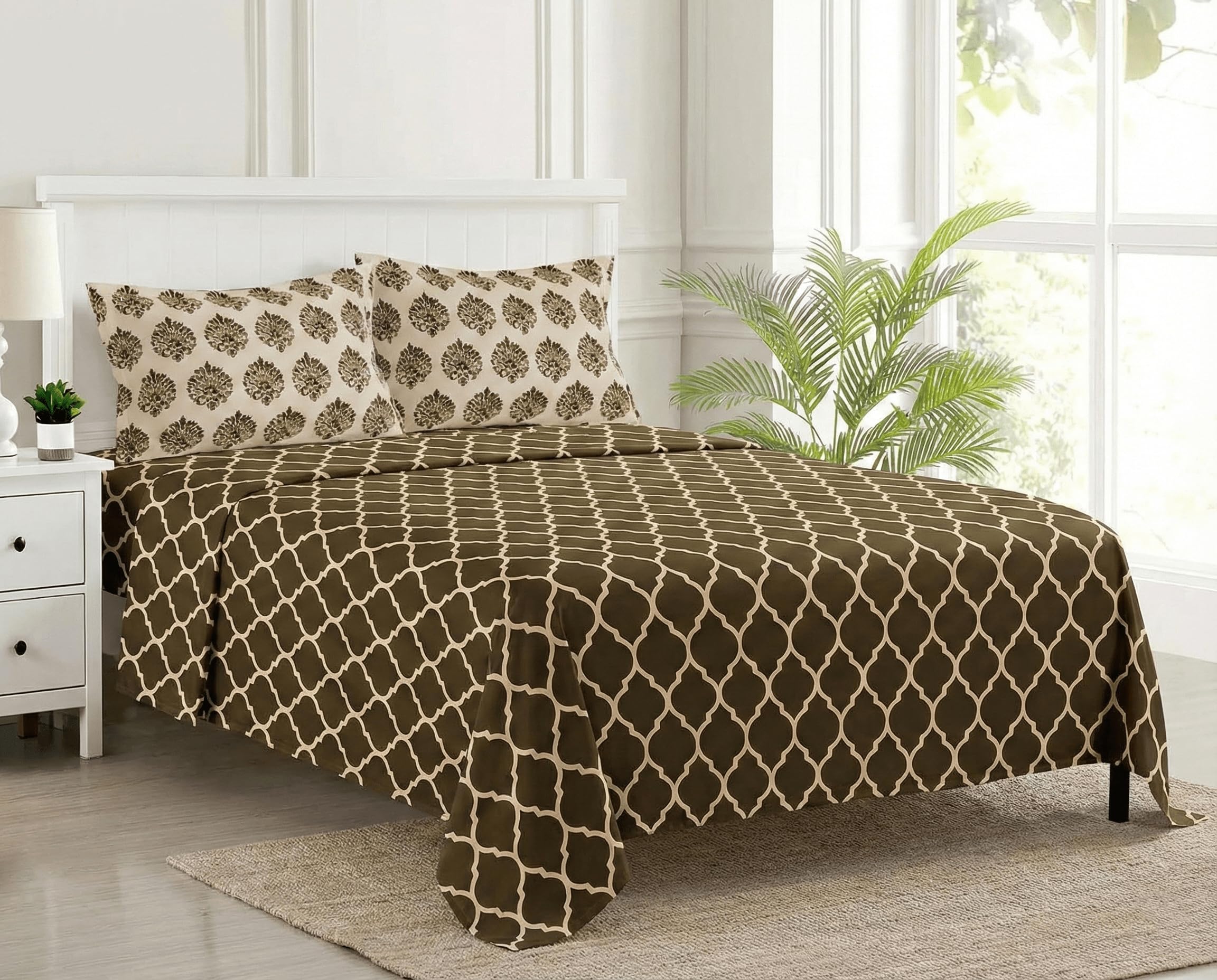 Trance Home Forest Green Cotton Queen Bedsheet Set -22