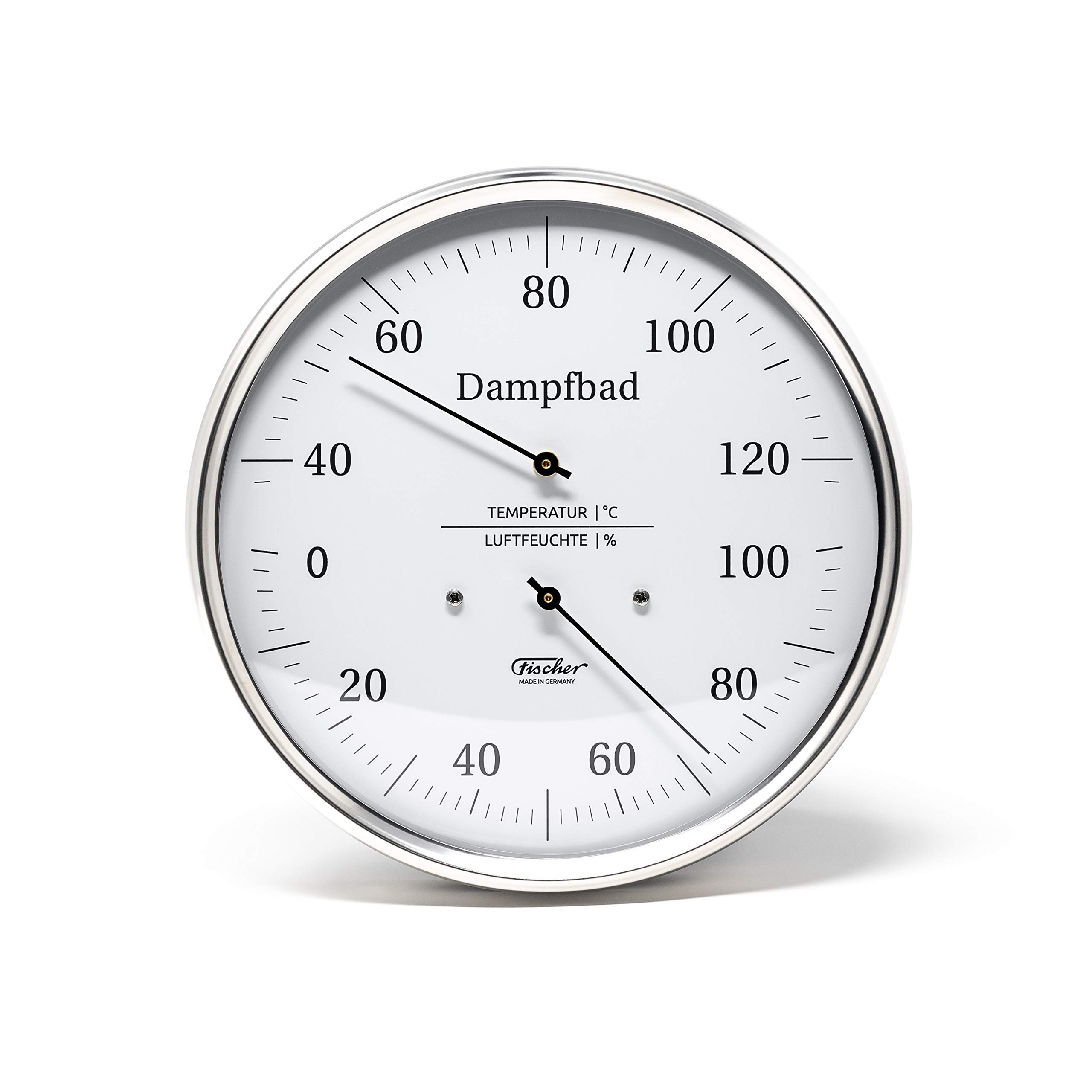 Fischer 182.01 - Termoigrometro per bagno di vapore, 130 mm, igrometro per capelli e termometro bimetallico in acciaio inox, made in Germany