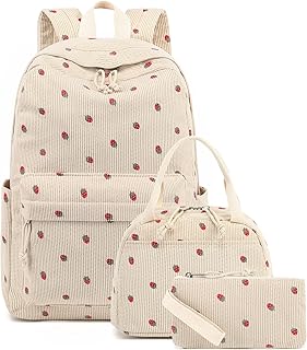 Bluboon School Backpack Teens Girls Boys Kids School Book Bags with Lunch Box Pencil Bag (Corduroy-Strawberry)