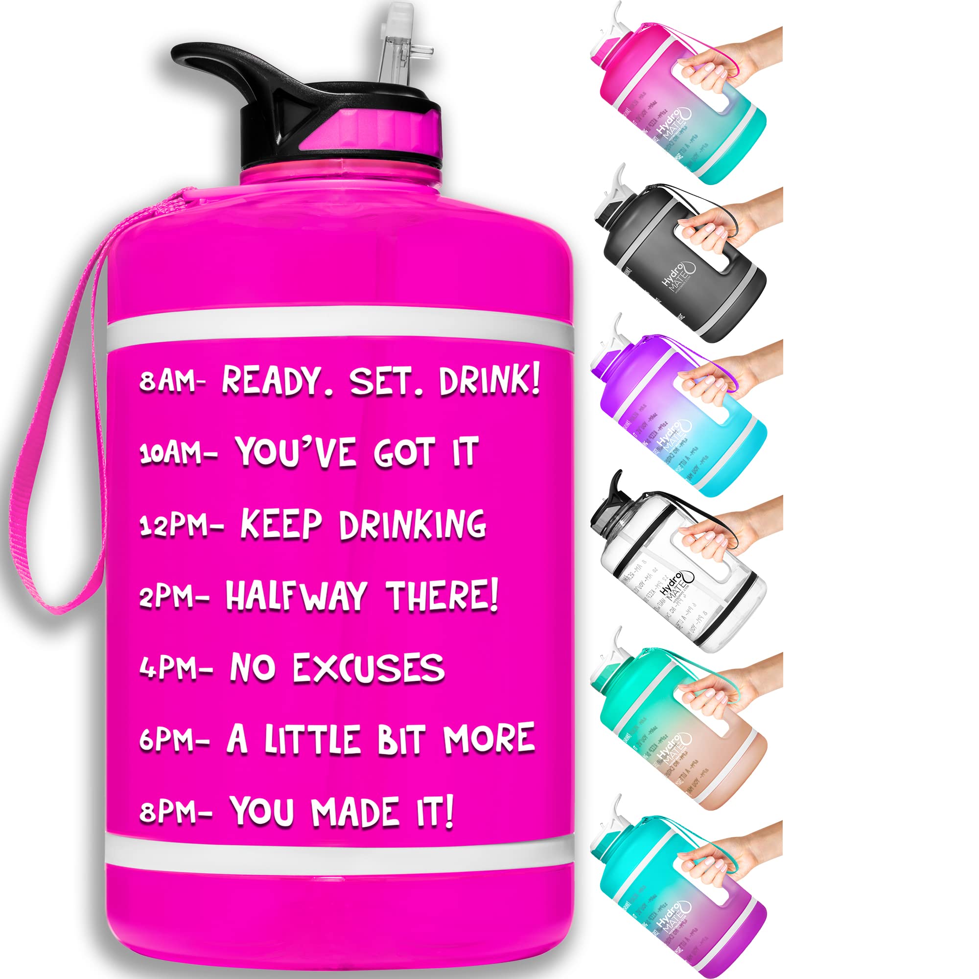 NatureWorks HydroMATE Gallon Water Bottle with Straw BPA FREE Leak Proof Reusable Water Bottle with Times to Drink Marked Hourly 128 oz