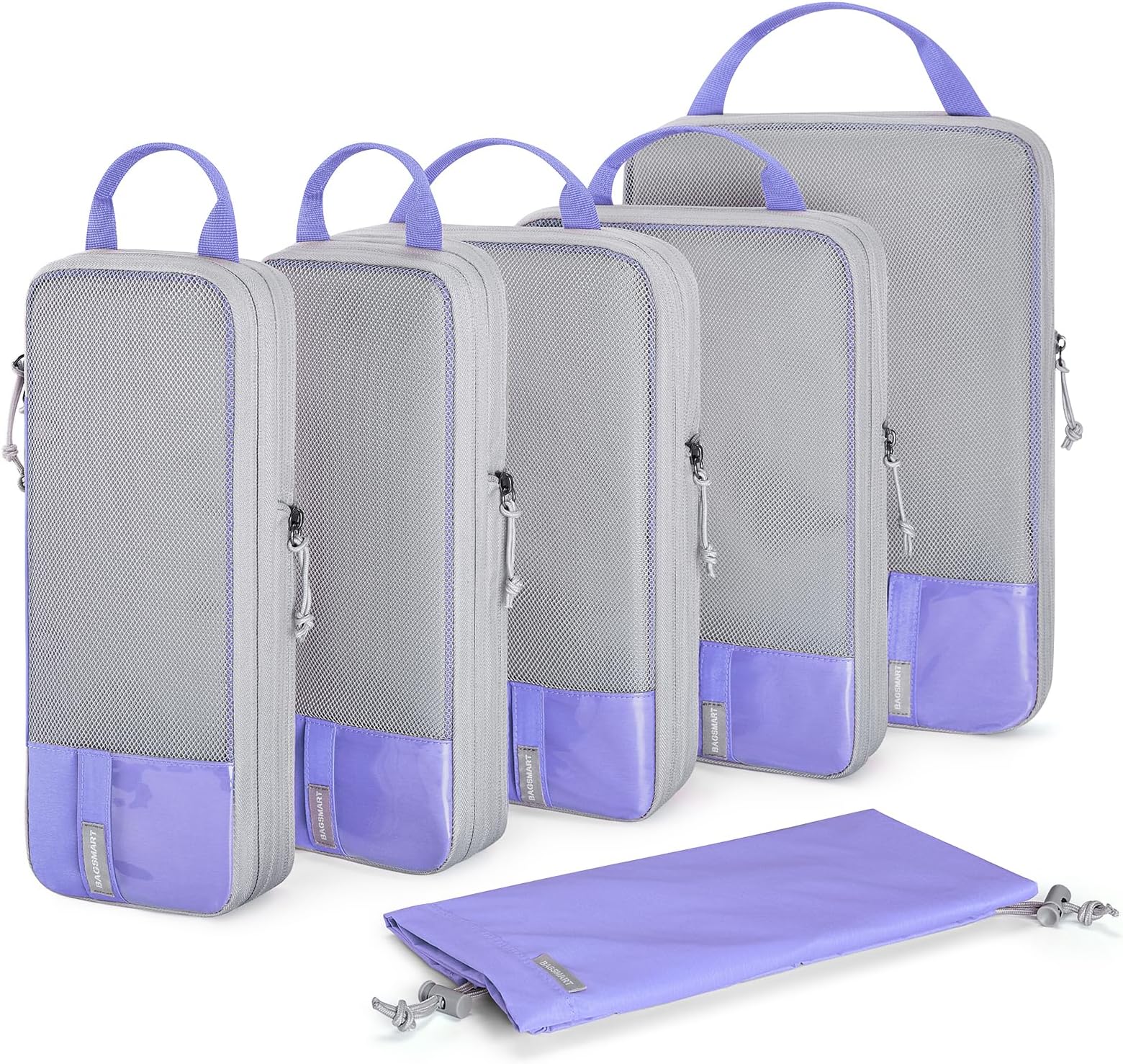 Compression Packing Cubes for Suitcases, BAGSMART 6 Set Travel Organizer Cubes for Travel Essentials, Expandable Luggage Suitcase Organizer Bags Set, Lightweight Packing Organizers as Travel Accessories for Women / Men, 05-Very Peri, 6 pcs, 6 PCS