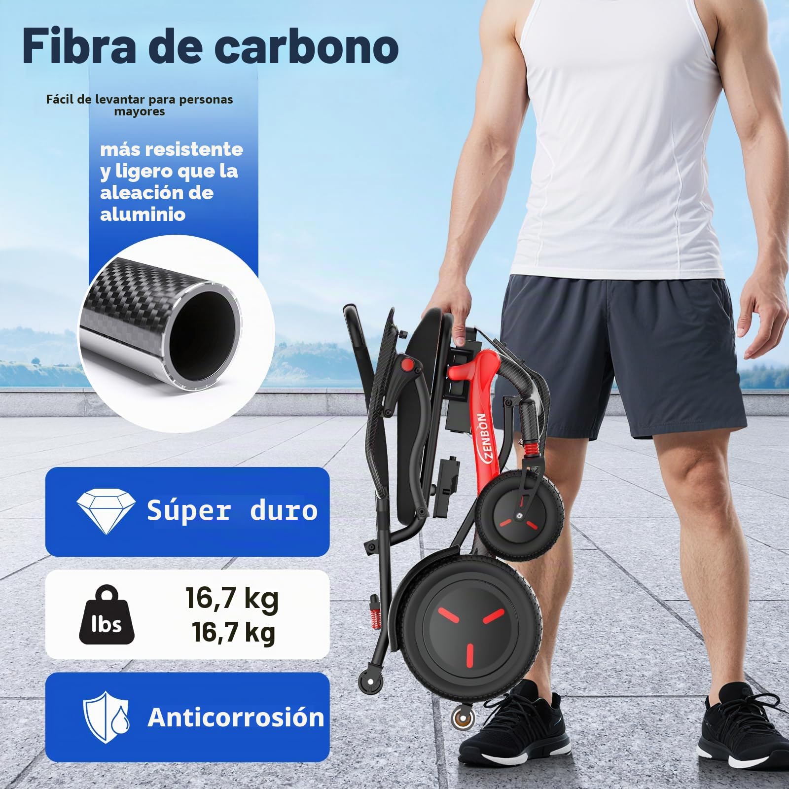 Silla de ruedas eléctrica de carbono plegable ligera 14,5 kg: 25 km Silla de ruedas eléctrica plegable para personas mayores de hasta 150 kg