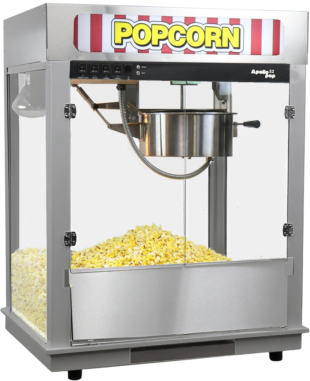 Paragon Apollo Pop Commercial 32 Oz Popcorn Machine, 32 Oz Kettle, Stainless Steel - Backlit Sign