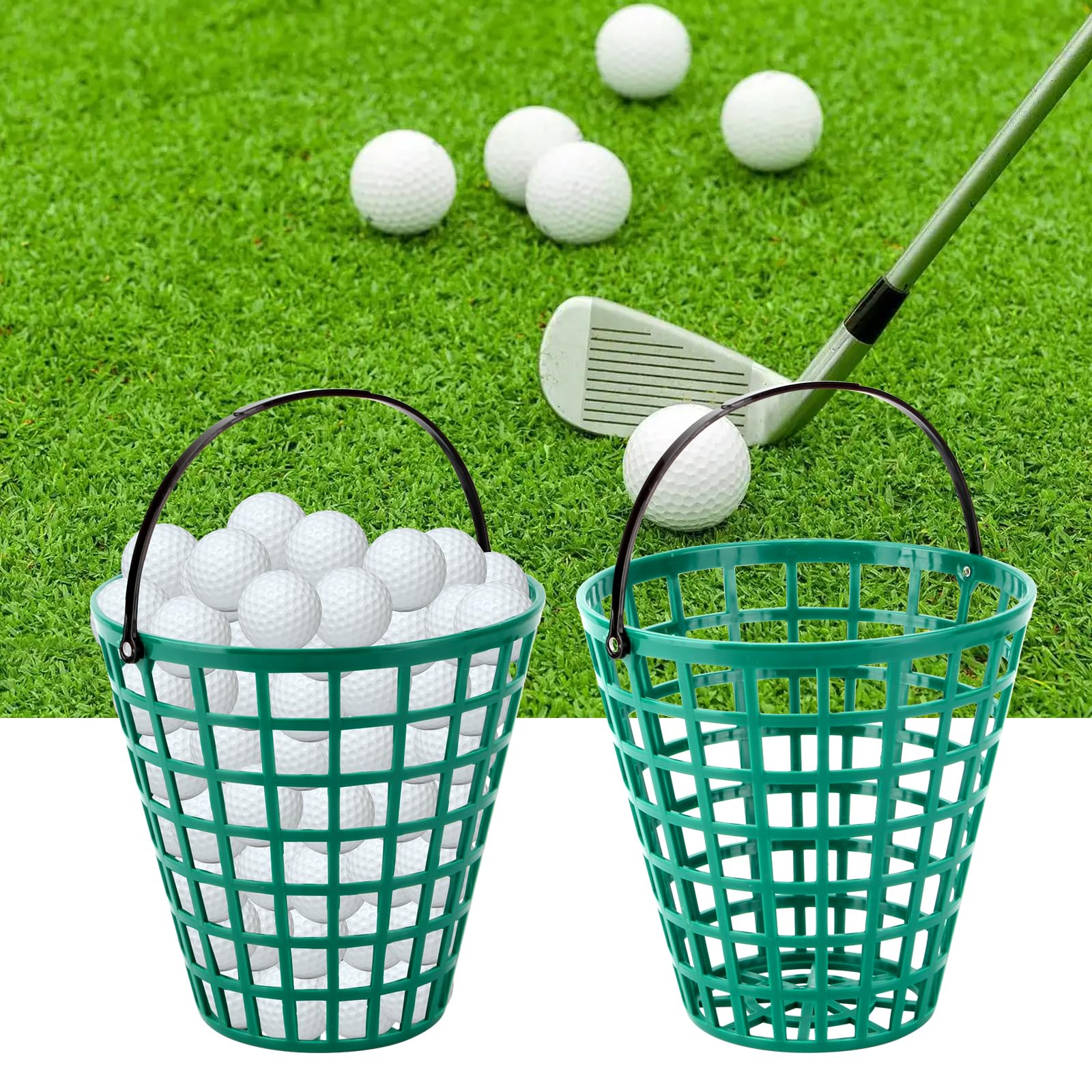 Golfballkorb, ABS-Golfballbehälter, Eimer mit Griff, Ballhalter enthält Stadionzubehör, Golfball-Aufbewahrungseimer für Golf, hält 100 Bälle, 2 Stück