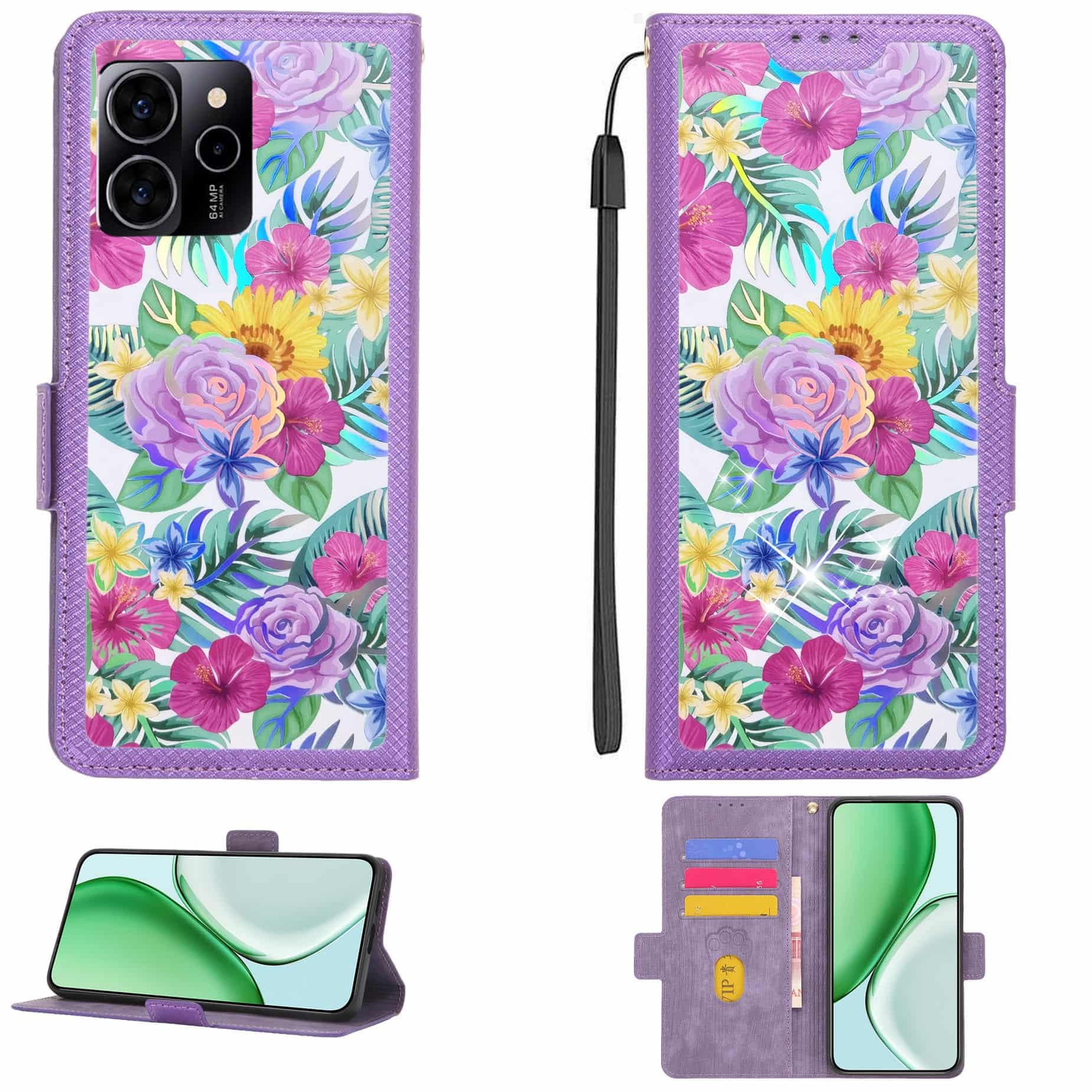 Case Compatible for Benco S1 Phone Case Flip Cover [with Tempered Glass Screen Protector][RFID Blocking][Colorful Reflect Light] LPT-HUA1