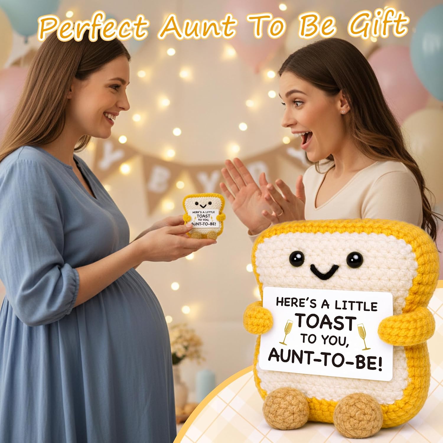 Aunt to Be Gifts, Pregnancy Announcement for Sister Best Friend, Mothers Day Funny Baby Shower Gender Reveal Party Gifts, First Time Auntie New Aunt Present, Handmade Crochet Toast for New Auntie