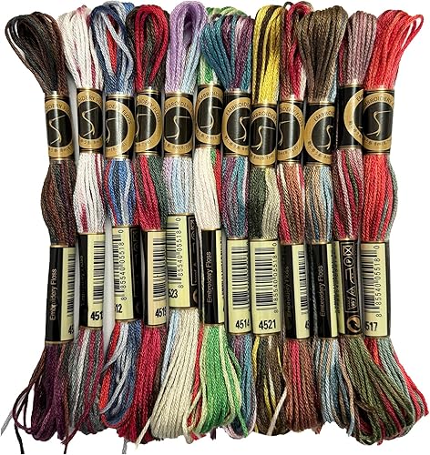Miniatura 10 de Paquete de 12 madejas de hilo dental con variaciones mágicas de color, seis hebras bordadas de hilo de punto de cruz, multicolor, juego A