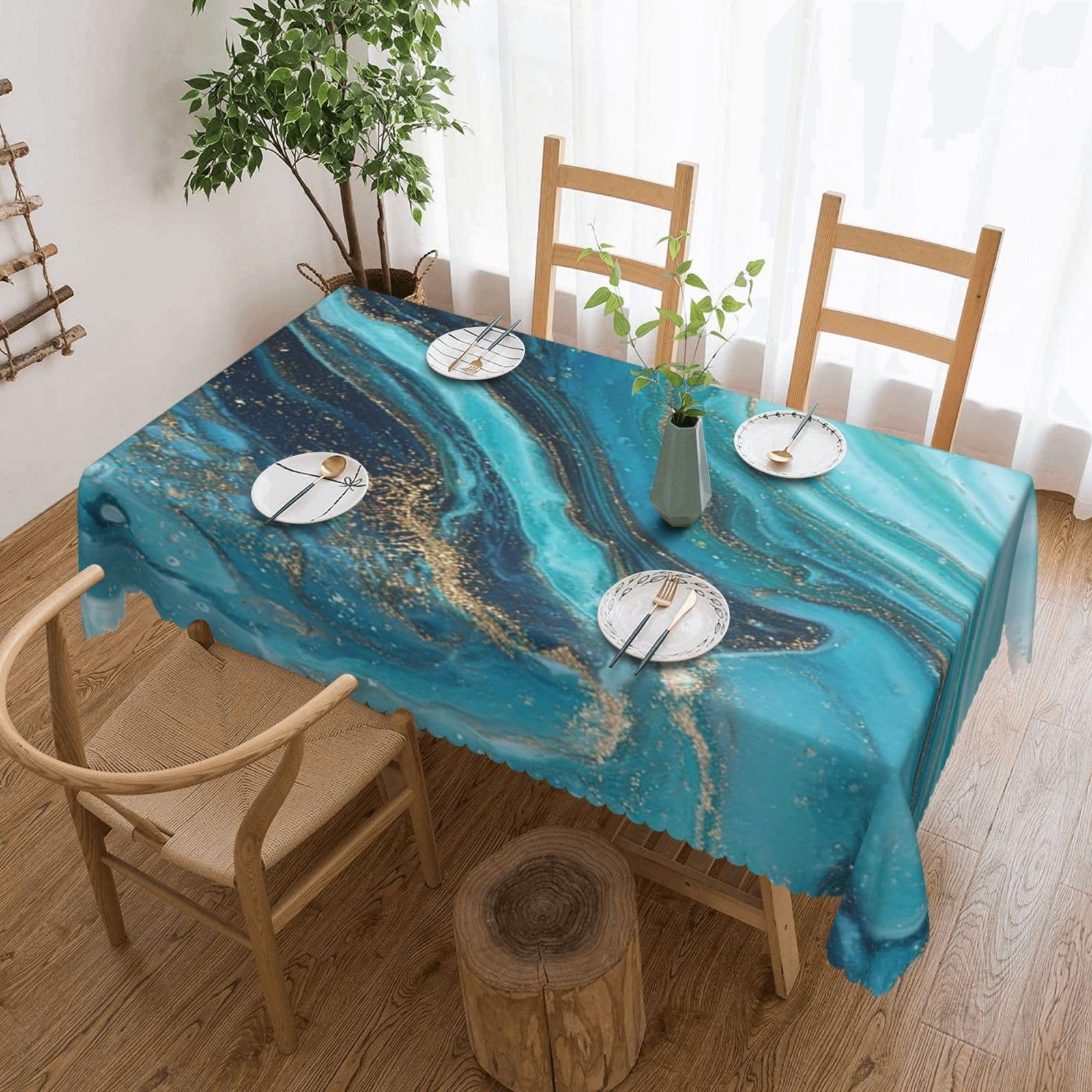 QLDETUPWLX Rectangle Table Cloth 137x183 cm Turquoise Blue Tablecloths Wrinkle Free Table Cloth Washable Fabric Desktop Protection Decoration Tables Cover for Party Dining Indoor and Outdoor